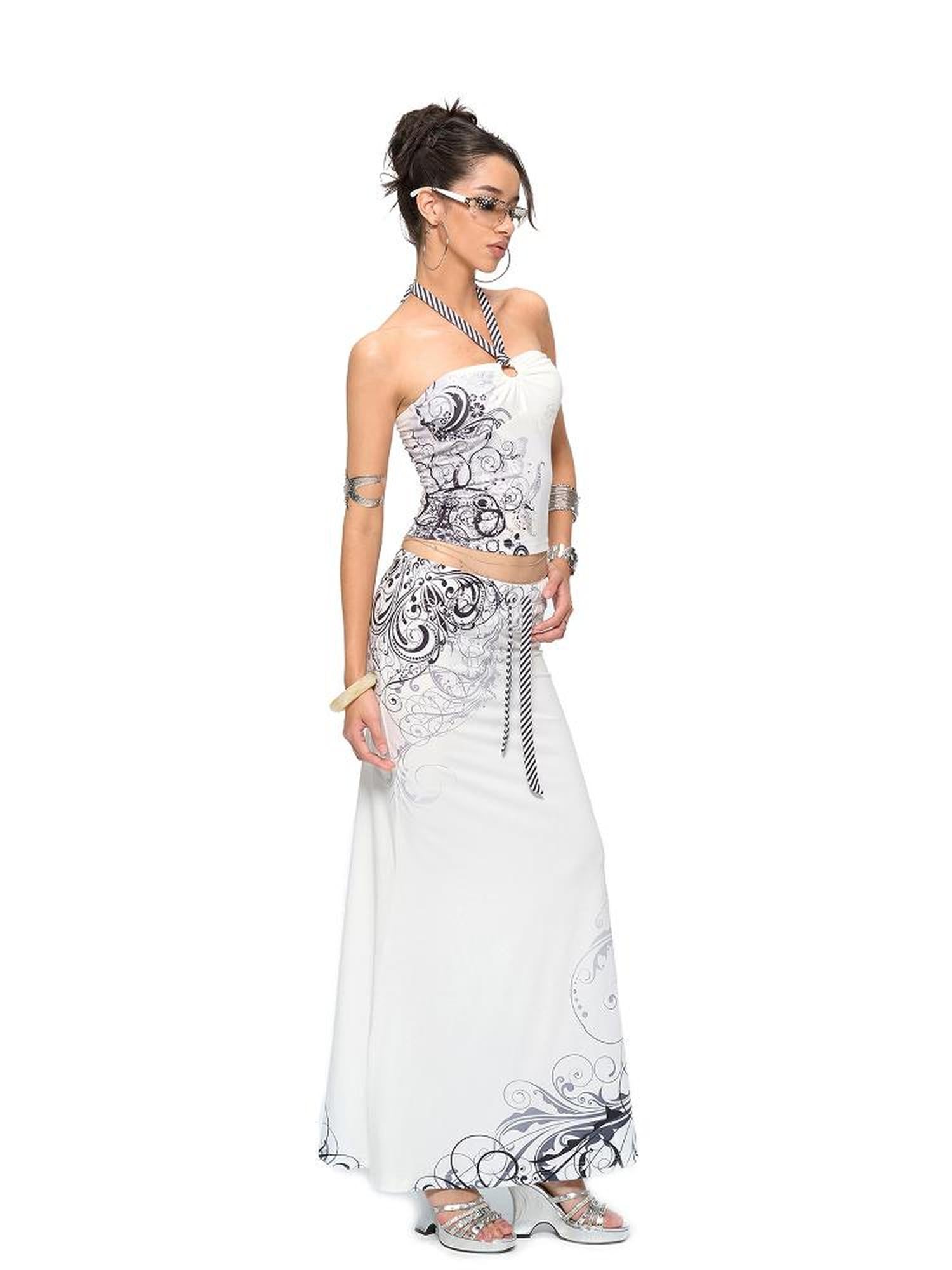 JYOSEI Y2K Stripes Crystal Top And Fishtail Skirt Set