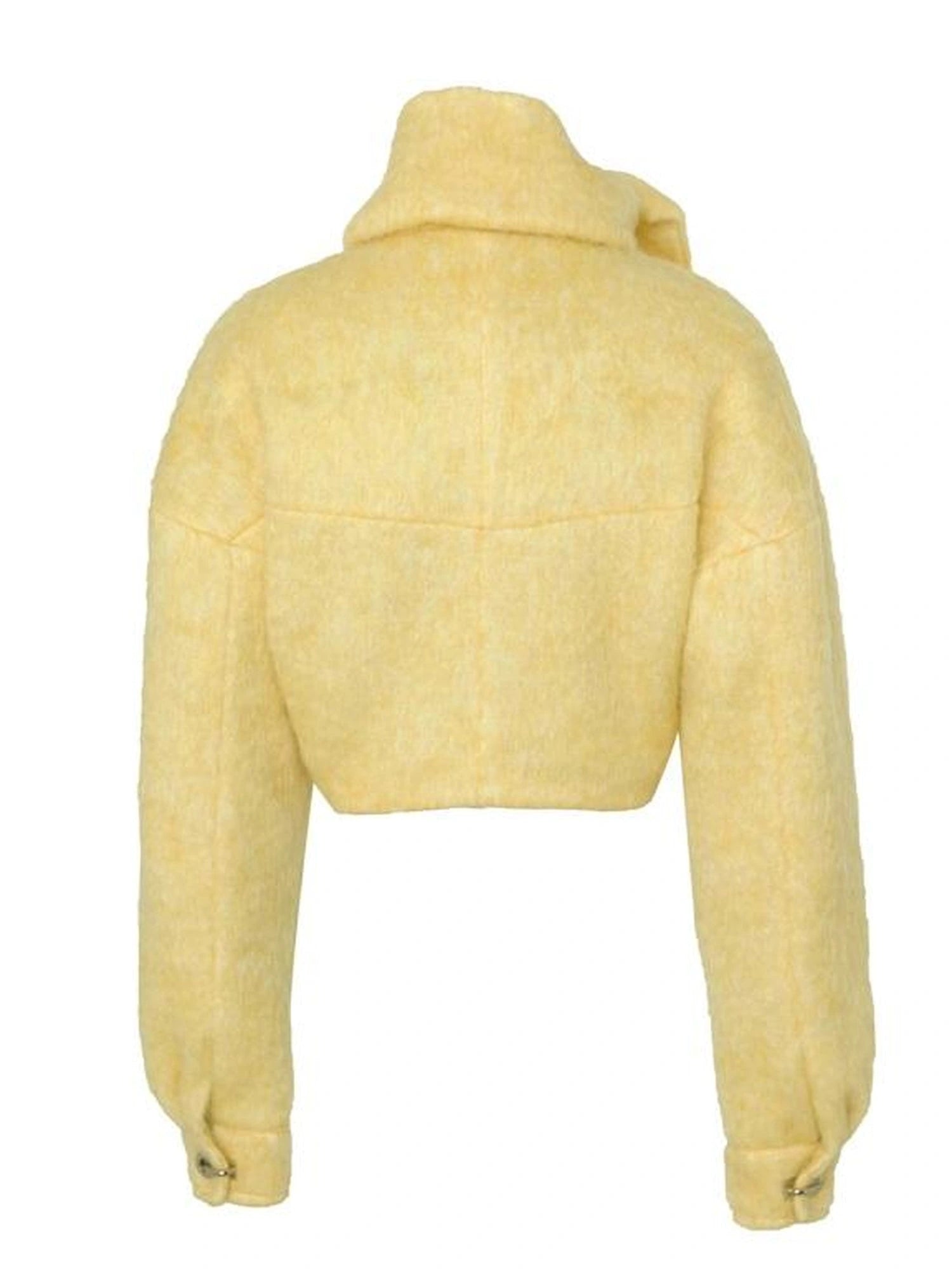 Yellow Wool Short Coat With Detachable Scarf