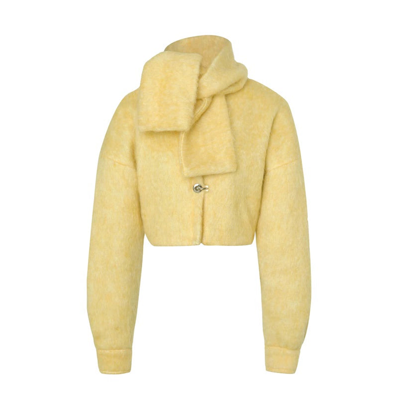 JYOSEI_Yellow_Wool_Short_Coat_With_Detachable_Scarf_MISSTT