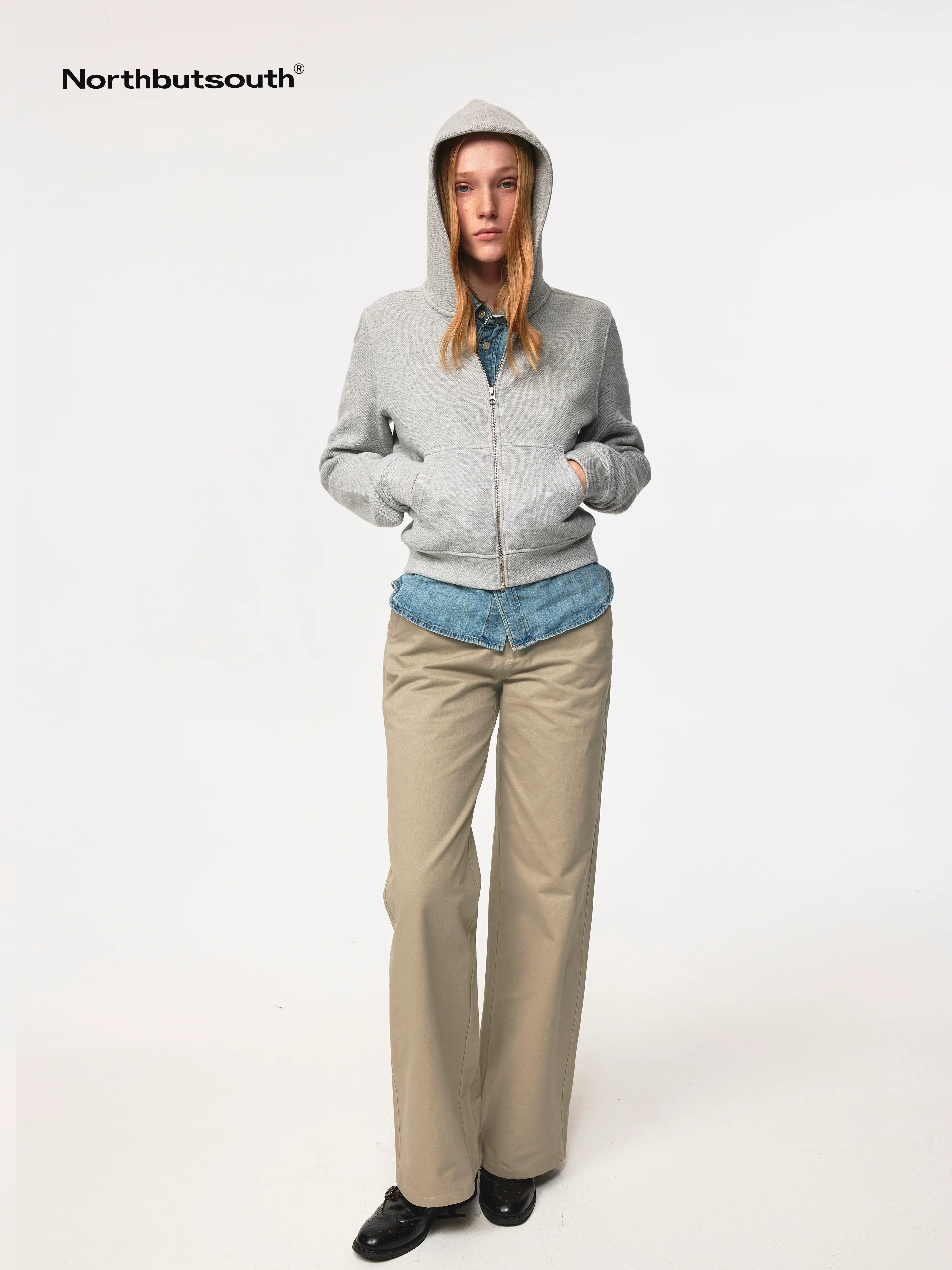 Jacquard Knit Slim Fit Cropped Hooded Sweatshirt