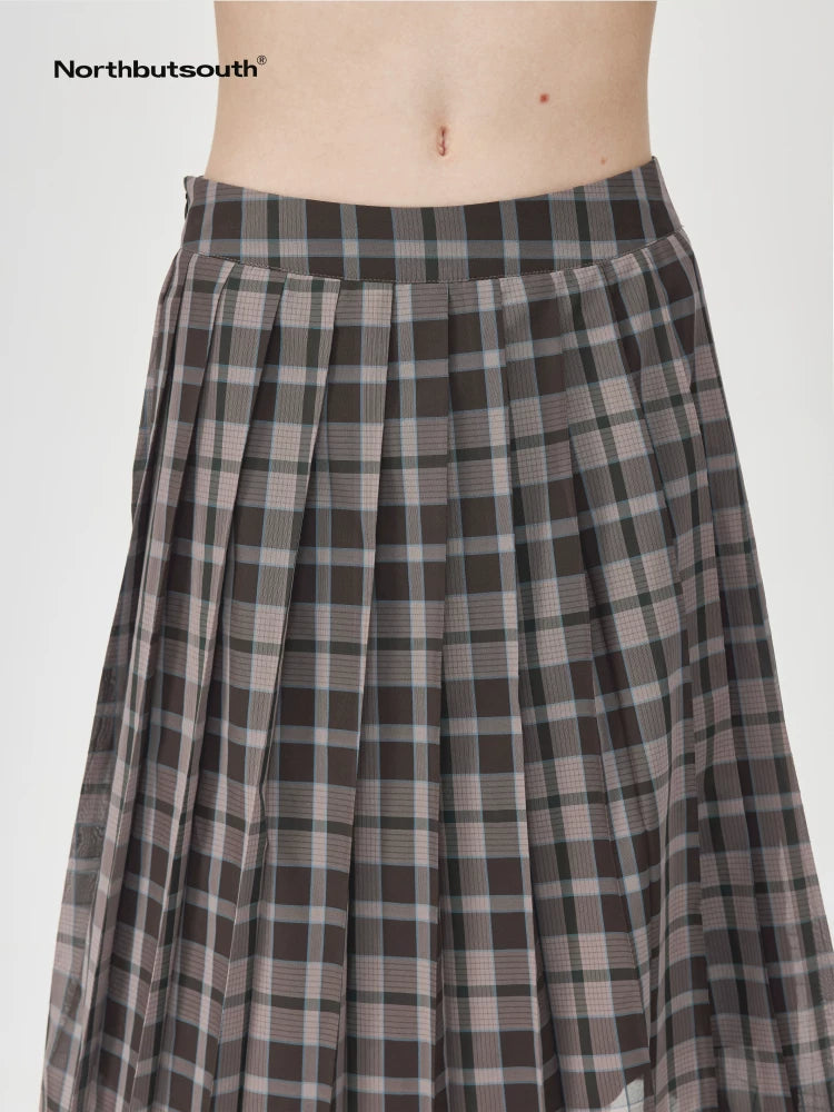 Japanese Checkered Sleeveless Vest Pleated Skirt Set