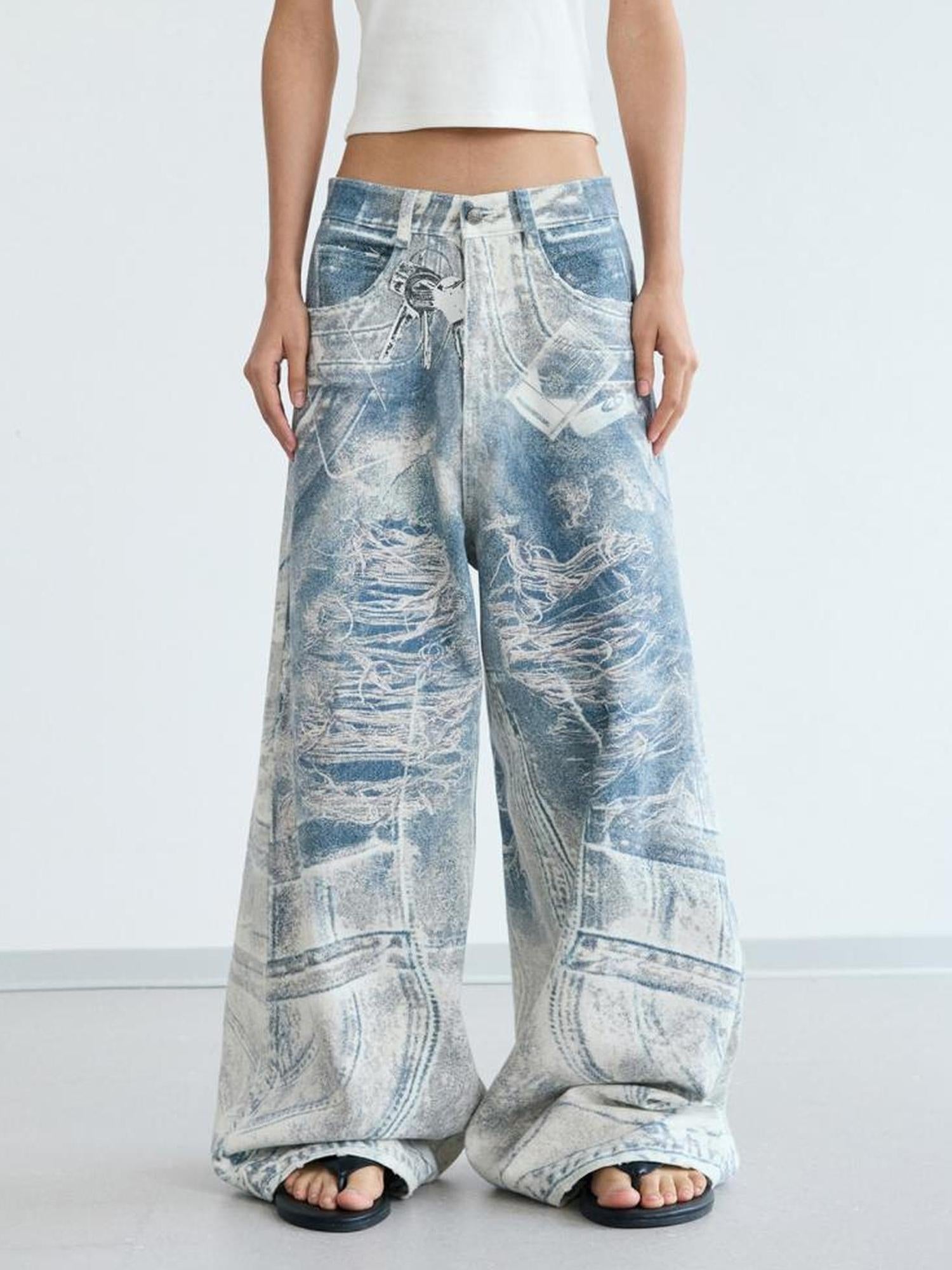 Peoplesense Kangli Printed 3 D Vintage Wide Leg Cotton Pants