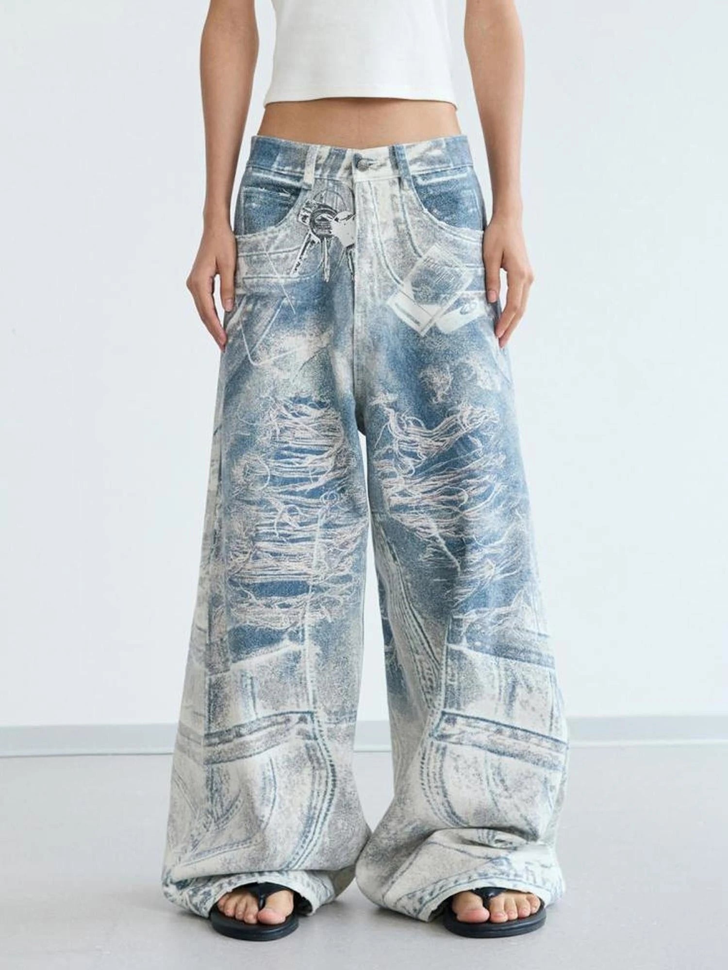 Kangli Printed 3 D Vintage Wide Leg Cotton Pants