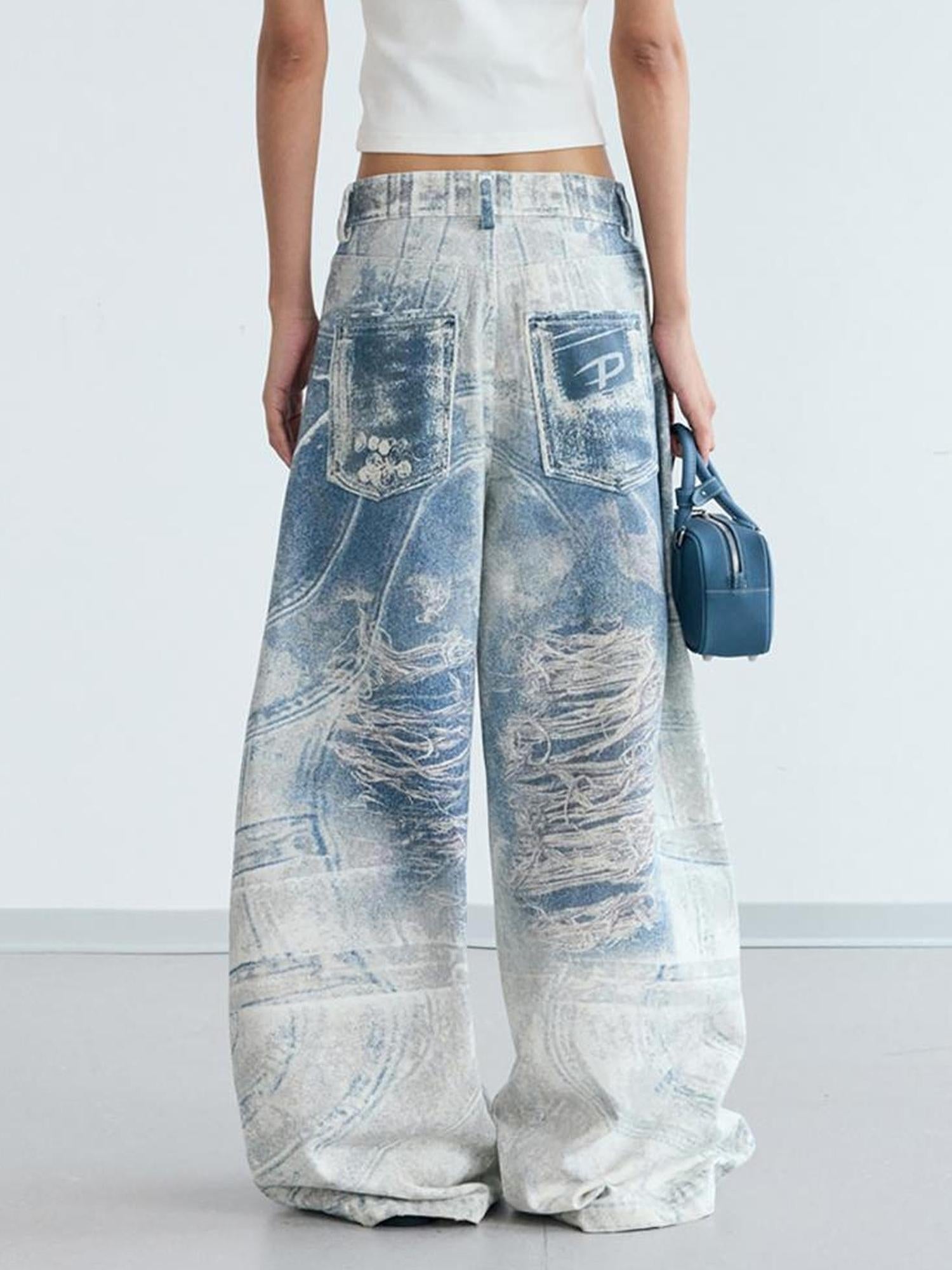 Peoplesense Kangli Printed 3 D Vintage Wide Leg Cotton Pants
