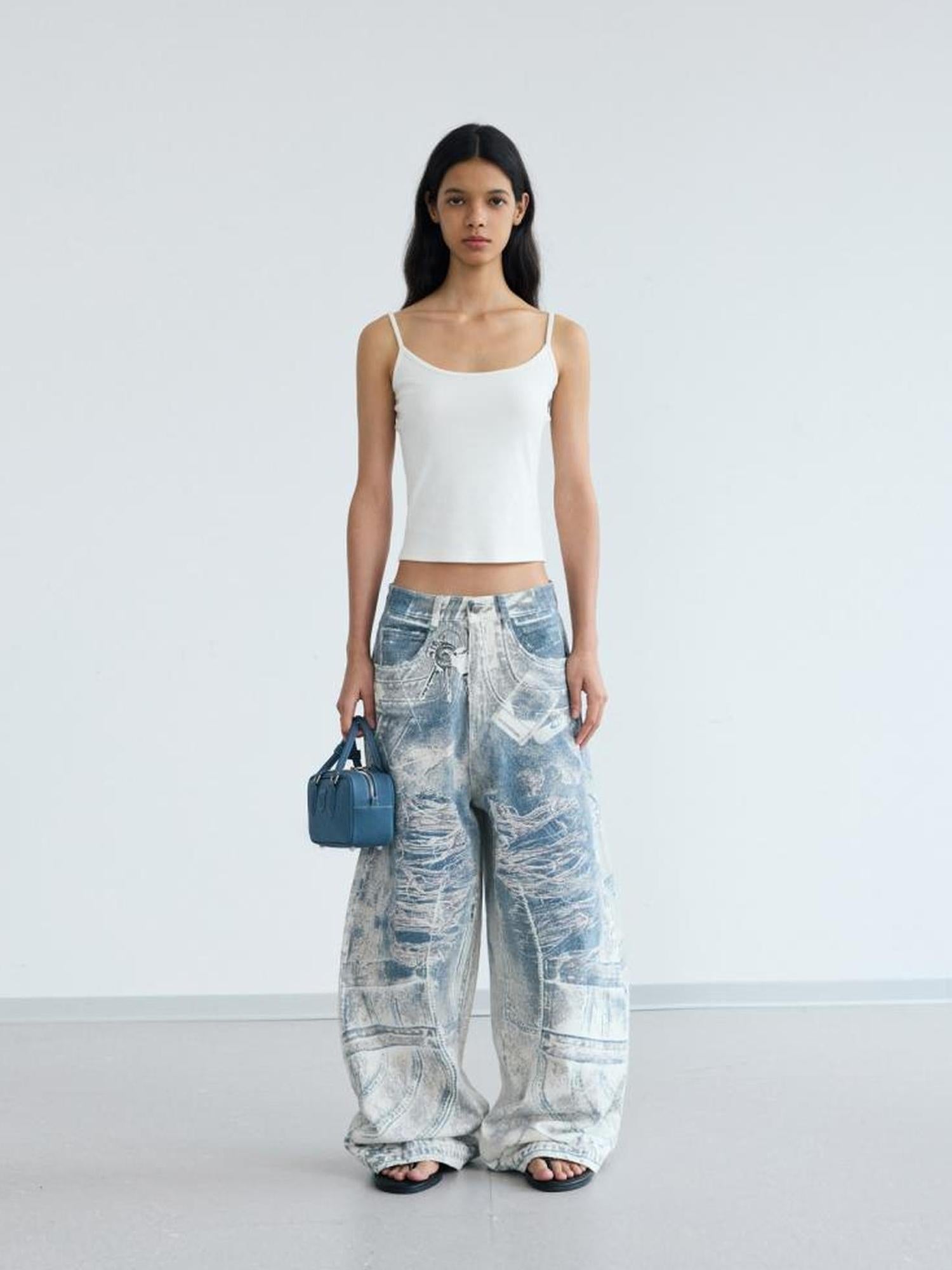 Peoplesense Kangli Printed 3 D Vintage Wide Leg Cotton Pants
