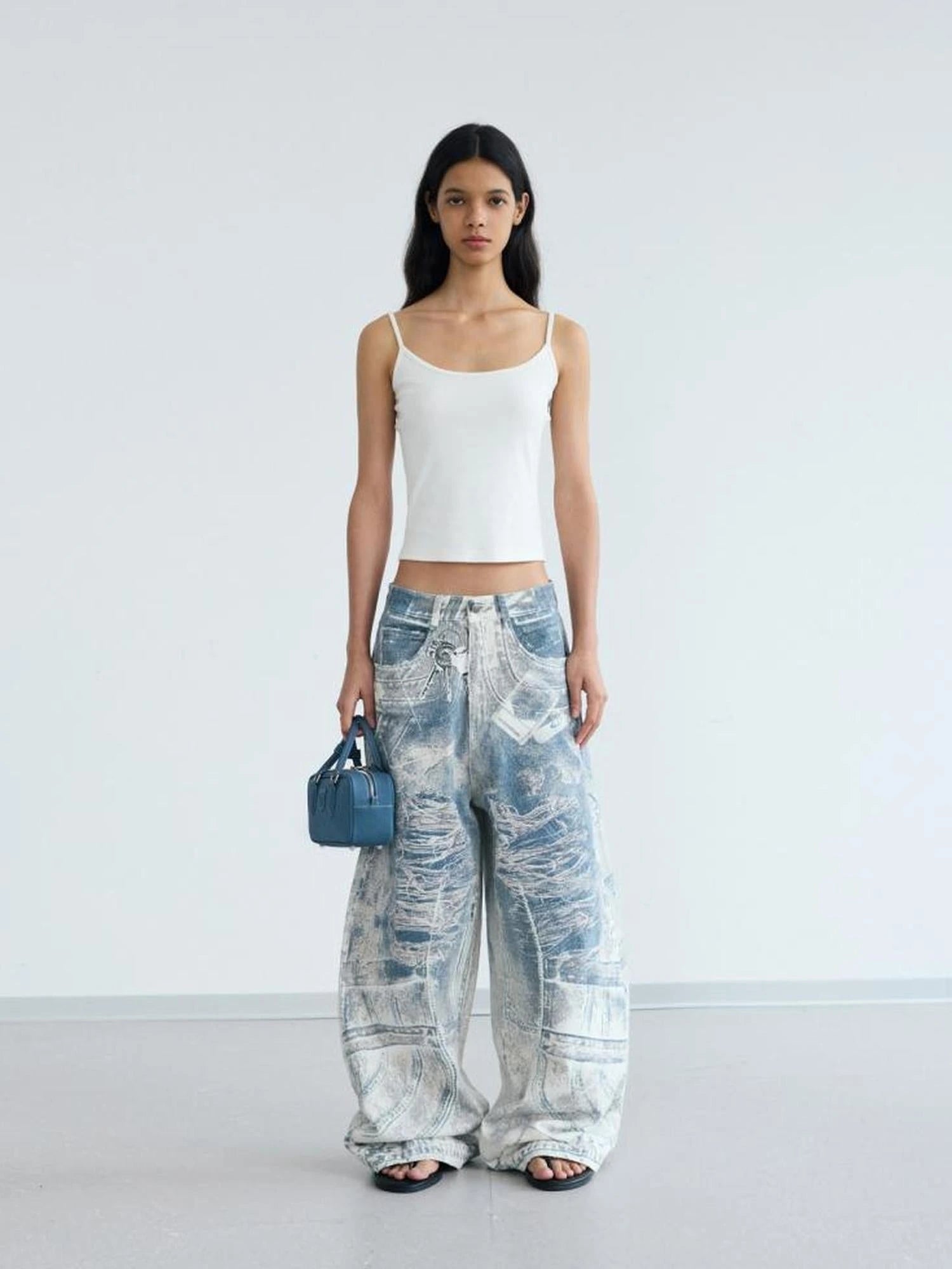 Kangli Printed 3 D Vintage Wide Leg Cotton Pants