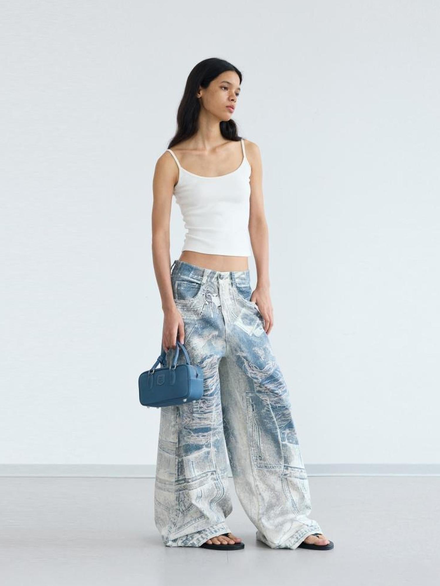 Peoplesense Kangli Printed 3 D Vintage Wide Leg Cotton Pants