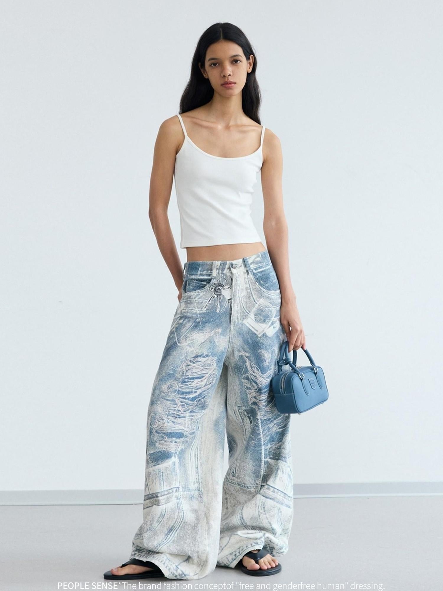 Peoplesense Kangli Printed 3 D Vintage Wide Leg Cotton Pants