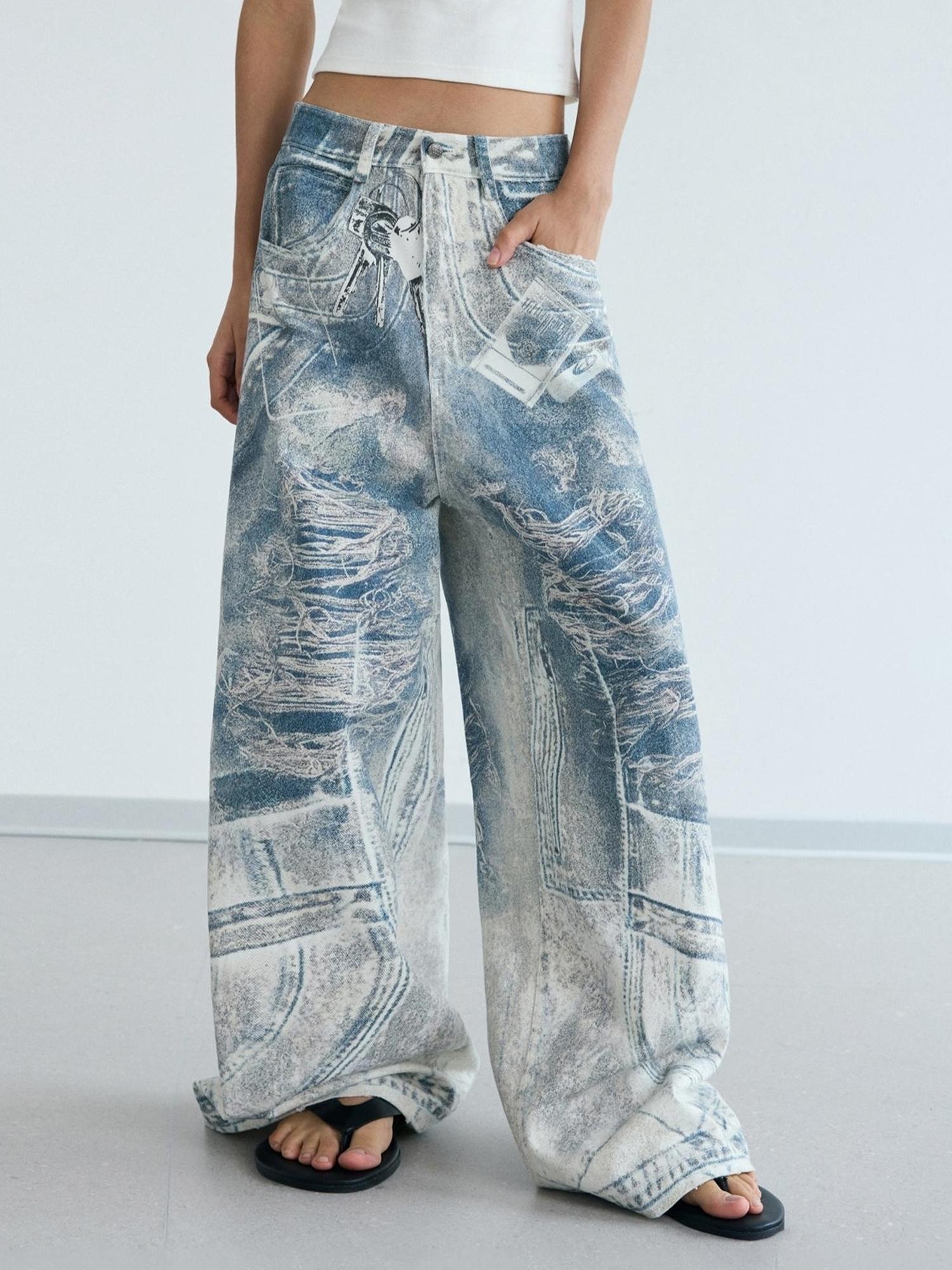 Peoplesense Kangli Printed 3 D Vintage Wide Leg Cotton Pants