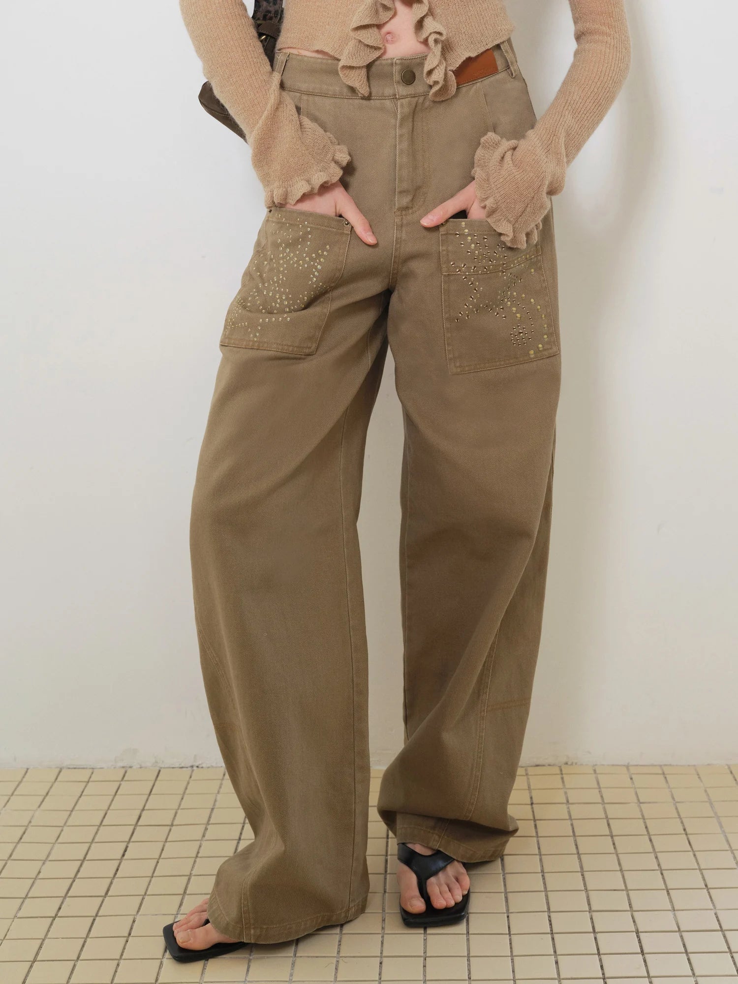 Vintage Wash Star Print Flare Jeans For Women