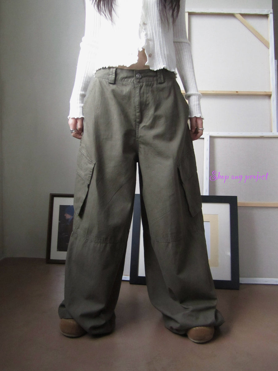 ang project Functional Utility High Waisted Wide Leg Pants With Multi Pockets