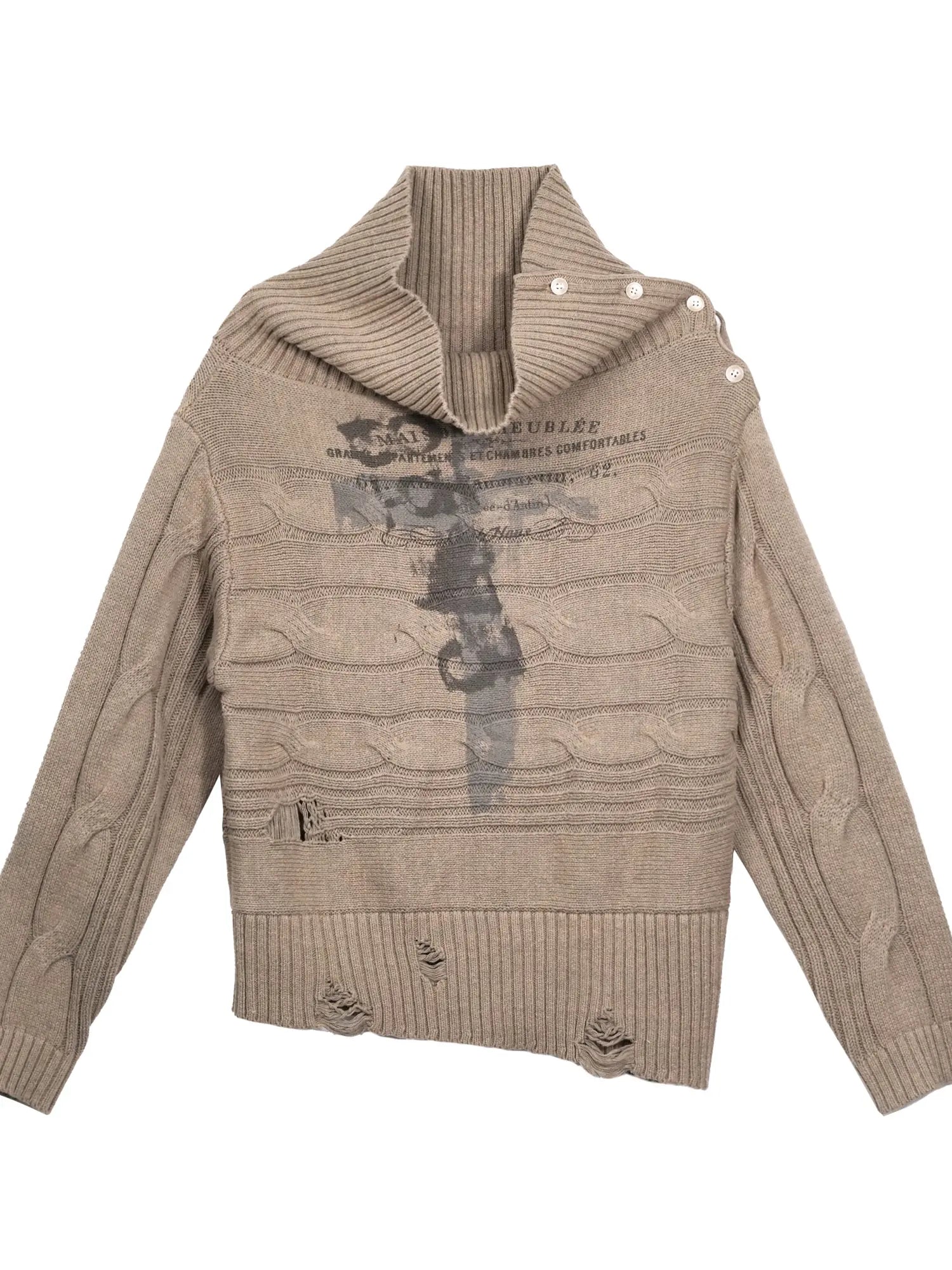 Double Layer Collar Slant Shoulder Print Sweater