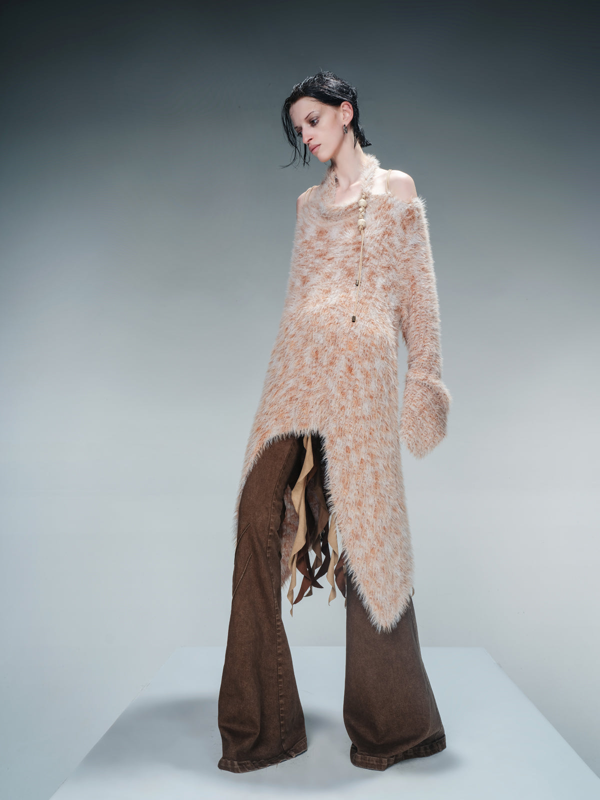 NN NORTH NODE Imitation Mink Fur Irregular Knit Sweater