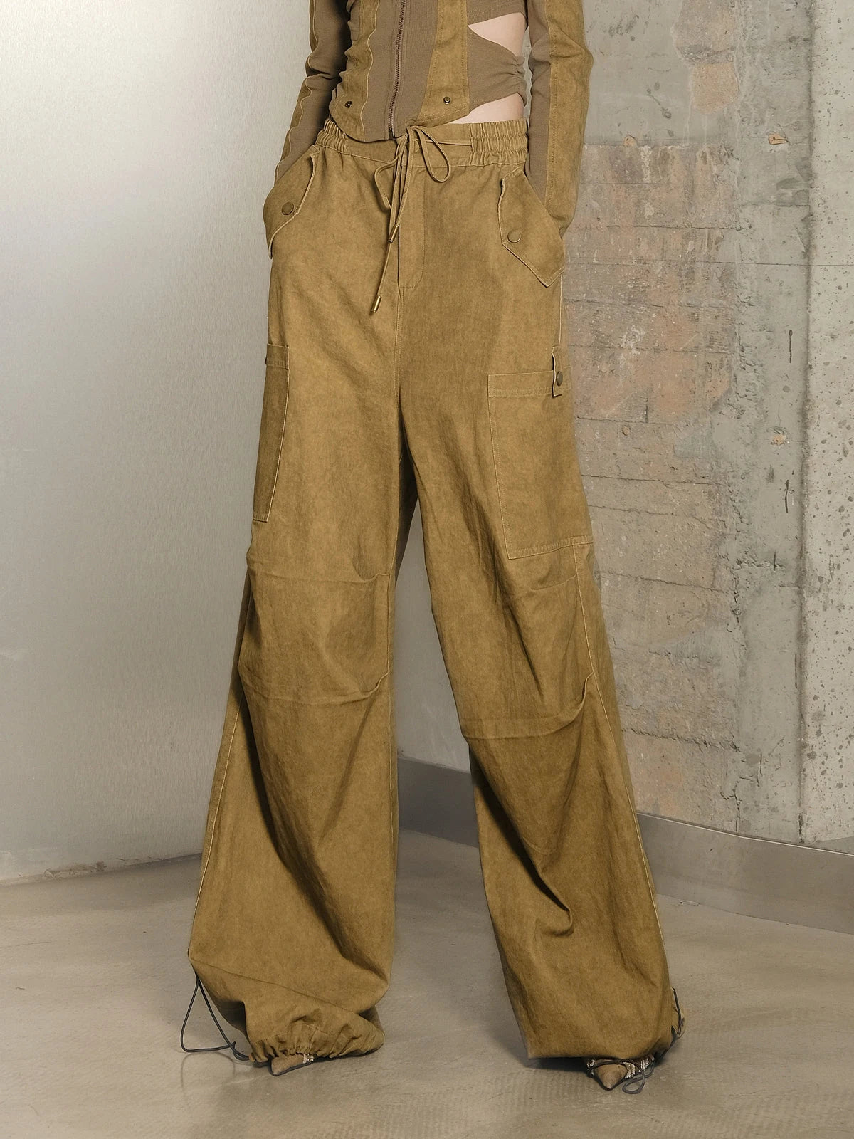 Utility Parachute Cargo Pants With Hooded Top