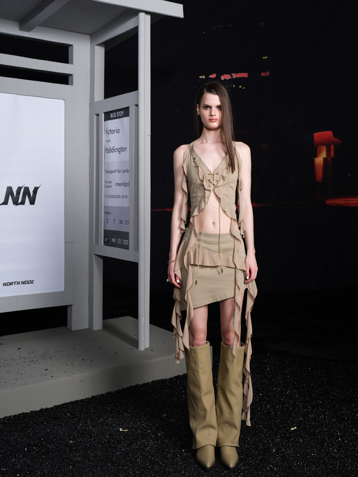 UpdateNN NORTH NODE Ruffled Asymmetrical Skirt With Floral Hem