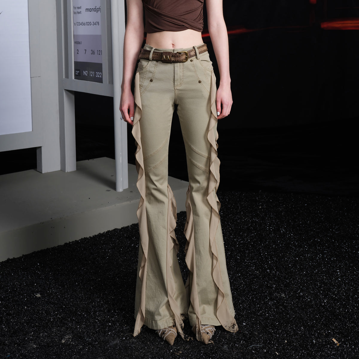 UpdateNN NORTH NODE Flared Hemline Trousers With Lotus Edge Detail
