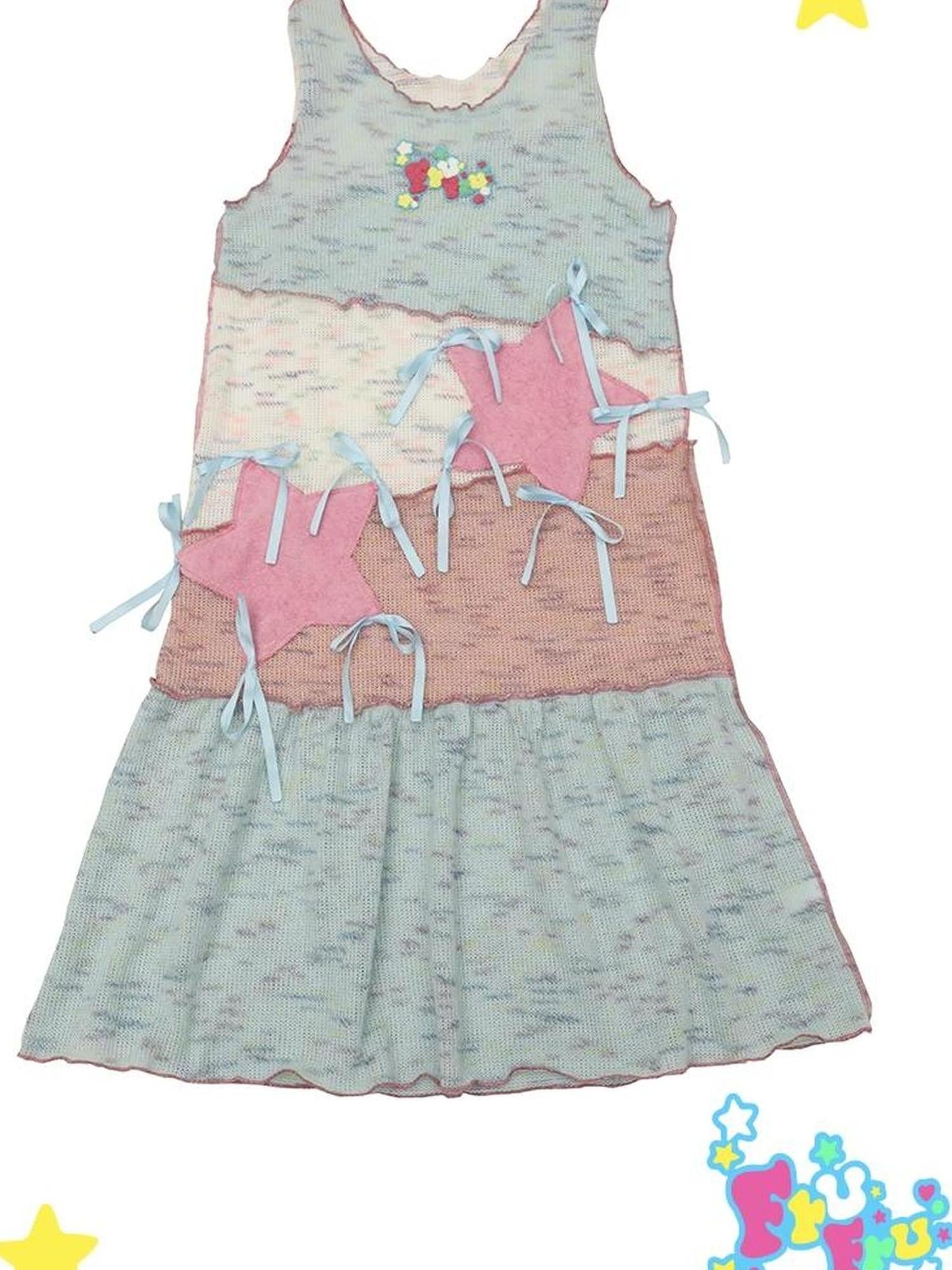 Frufru Gulu Knit Patchwork Slouchy Sweet Vest Dress