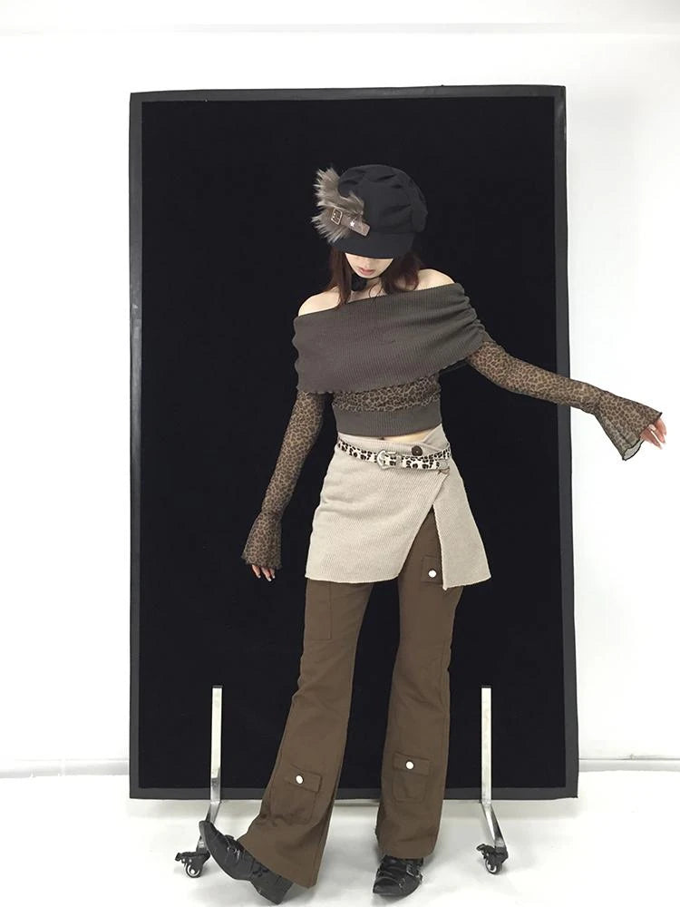 Knitted Beige Stretchy Coconut Button Skirt