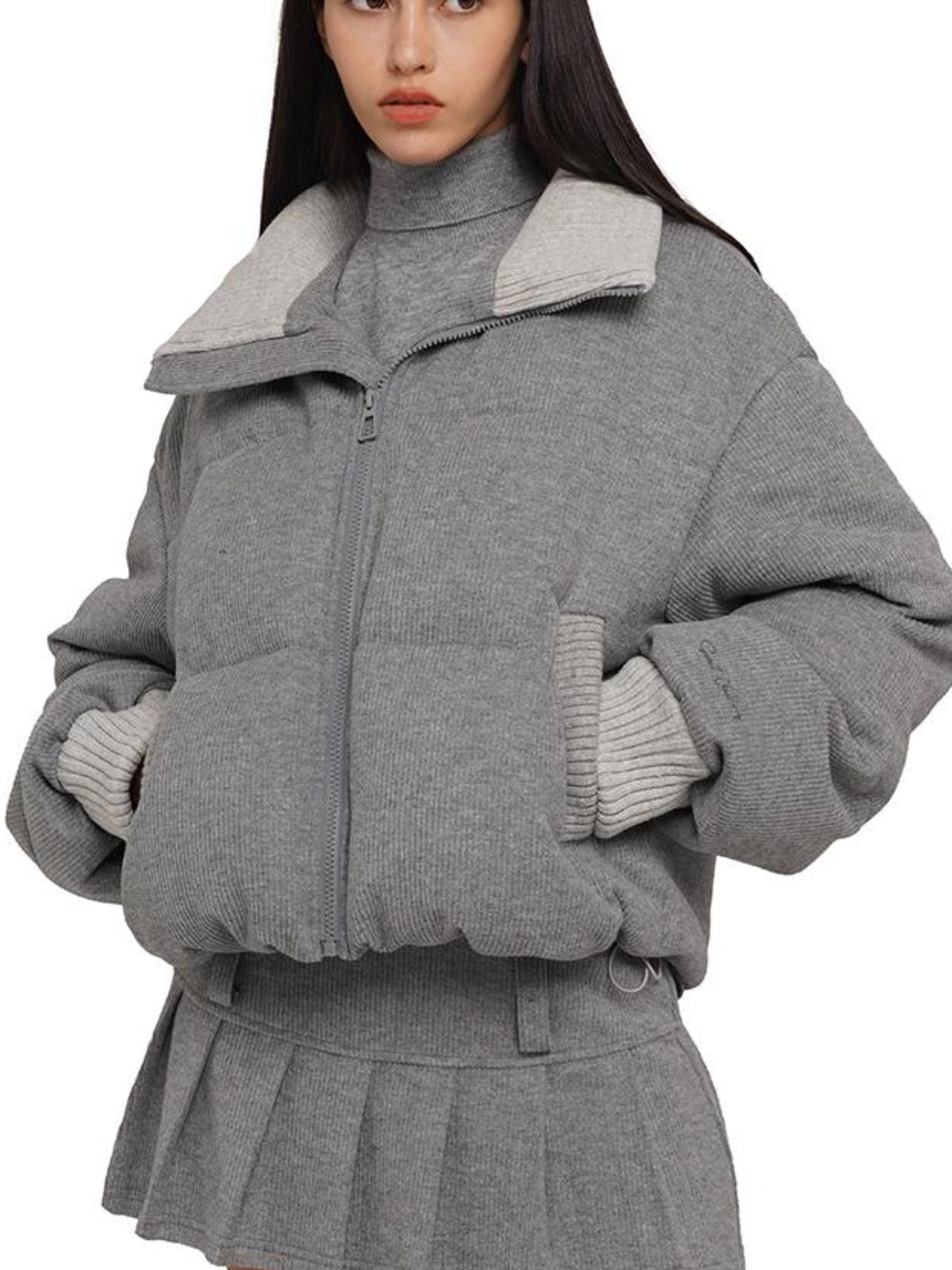 SweetChilling Knitted Cotton Puff Sleeve Coat Pleated Skirt Pants Outerwear