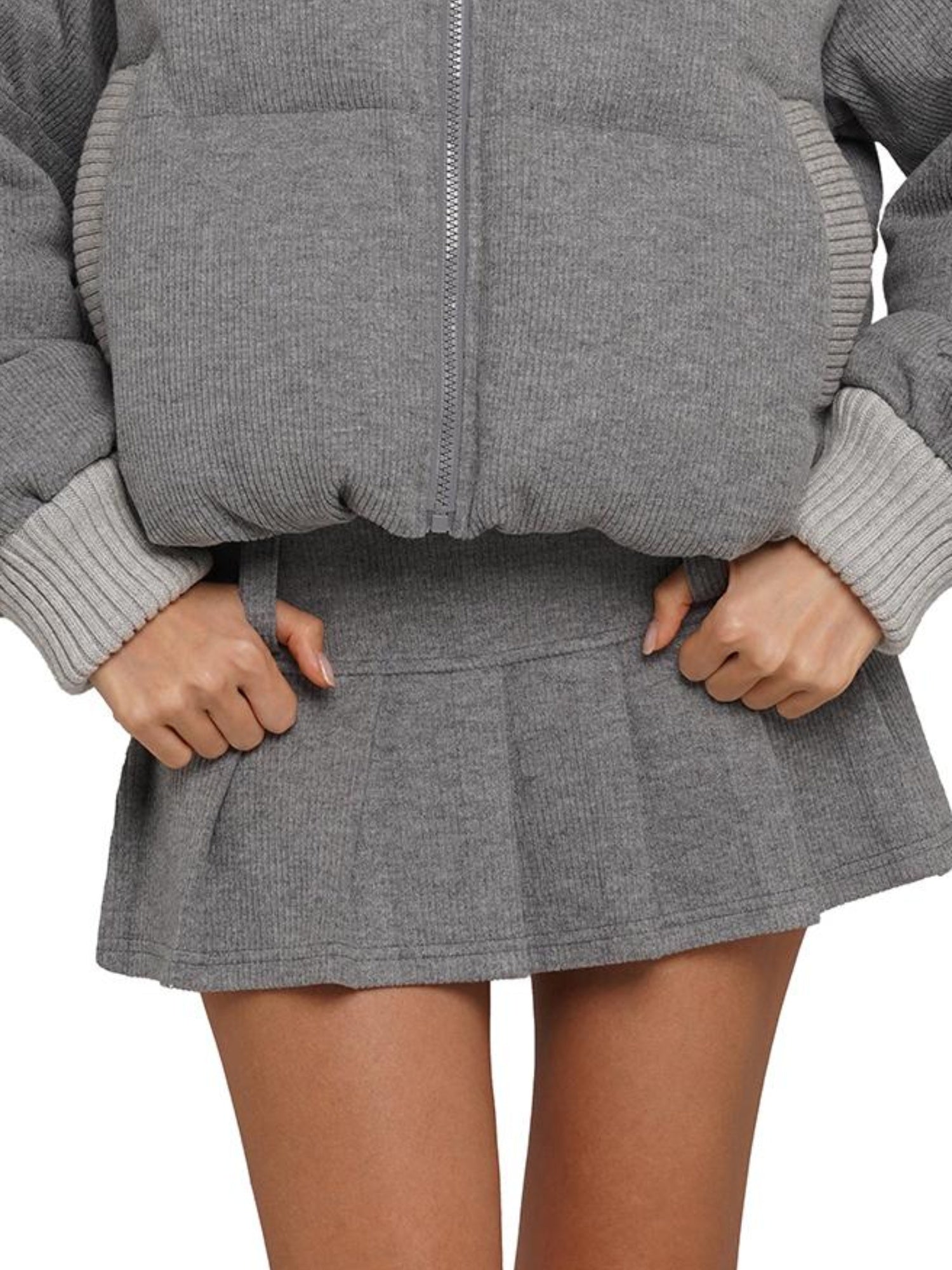 SweetChilling Knitted Cotton Puff Sleeve Coat Pleated Skirt Pants Outerwear