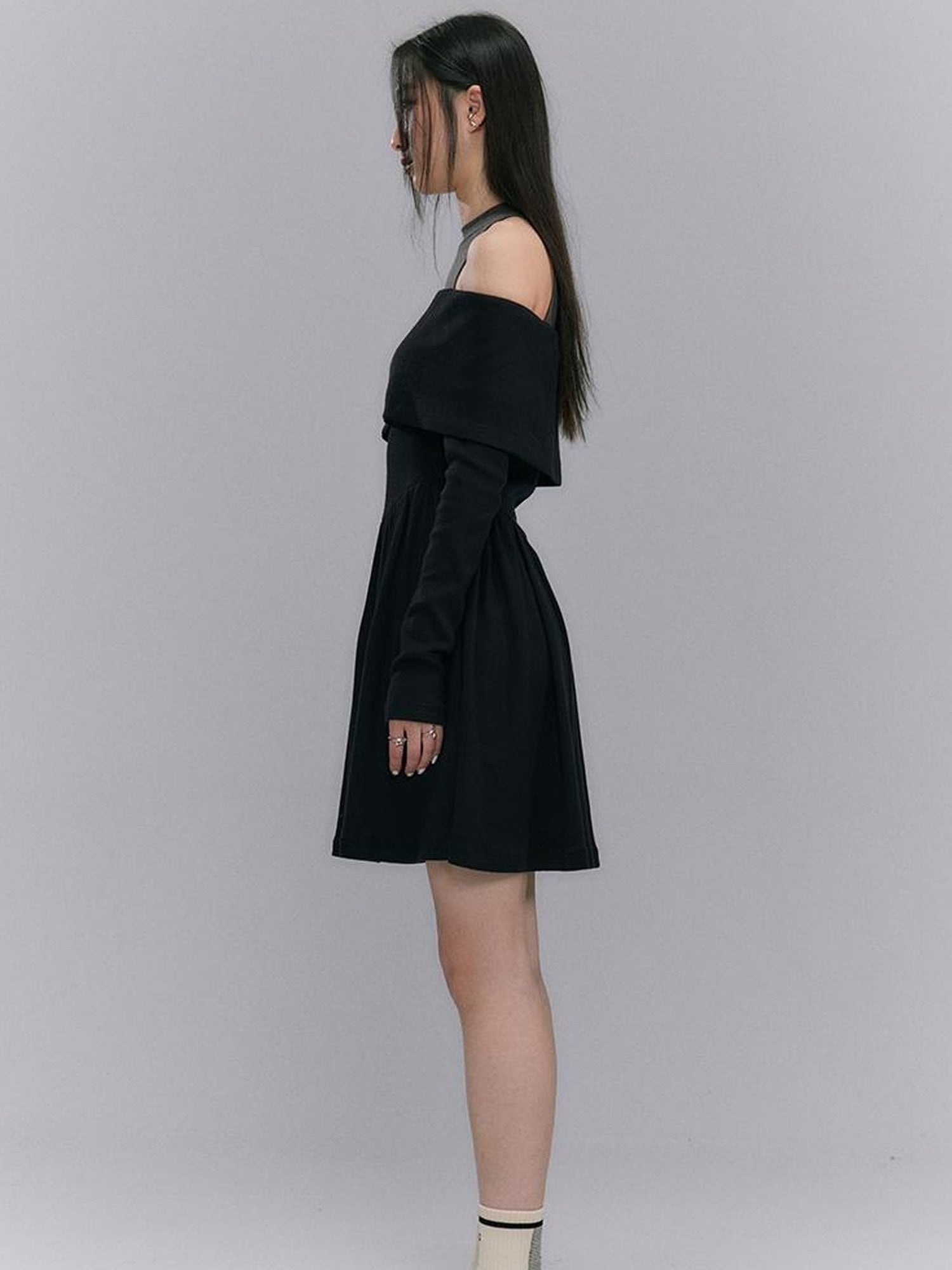 DIDDI MODA Knitted Off Shoulder Layered Dress With Embroidery