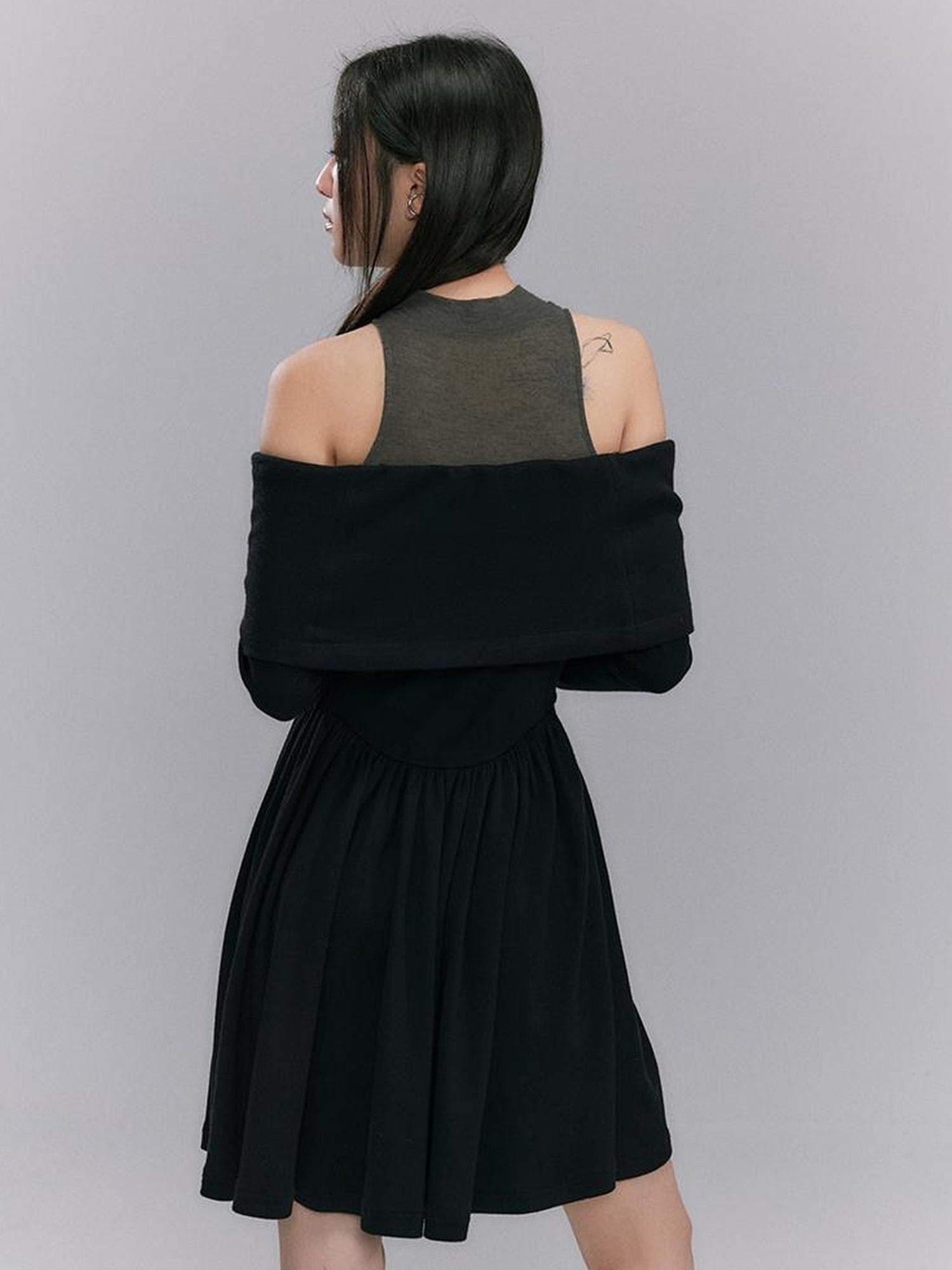 DIDDI MODA Knitted Off Shoulder Layered Dress With Embroidery