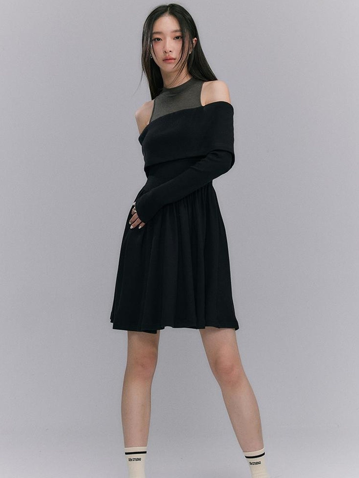 DIDDI MODA Knitted Off Shoulder Layered Dress With Embroidery