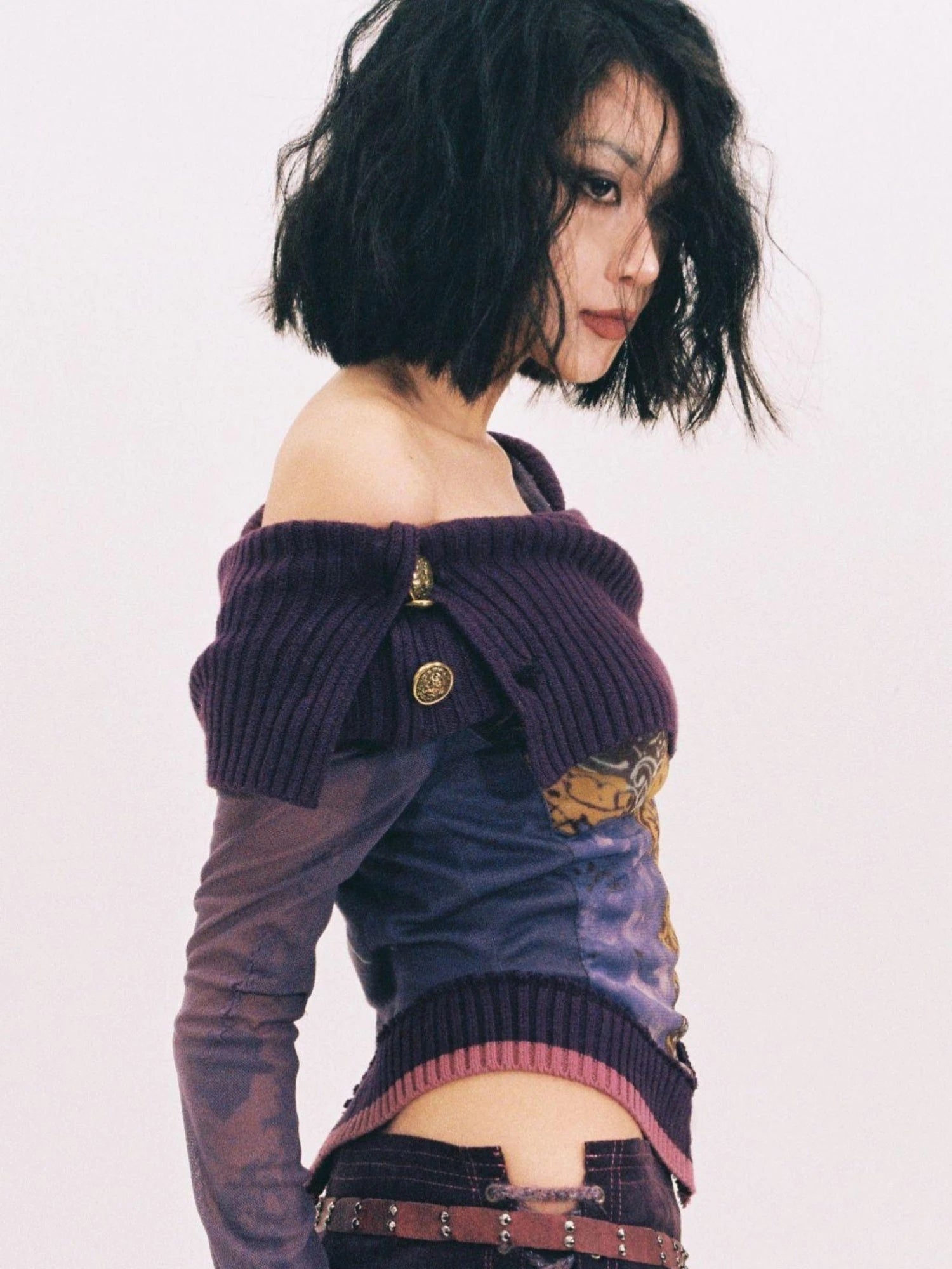 Knitted Pile Collar Printed Mesh