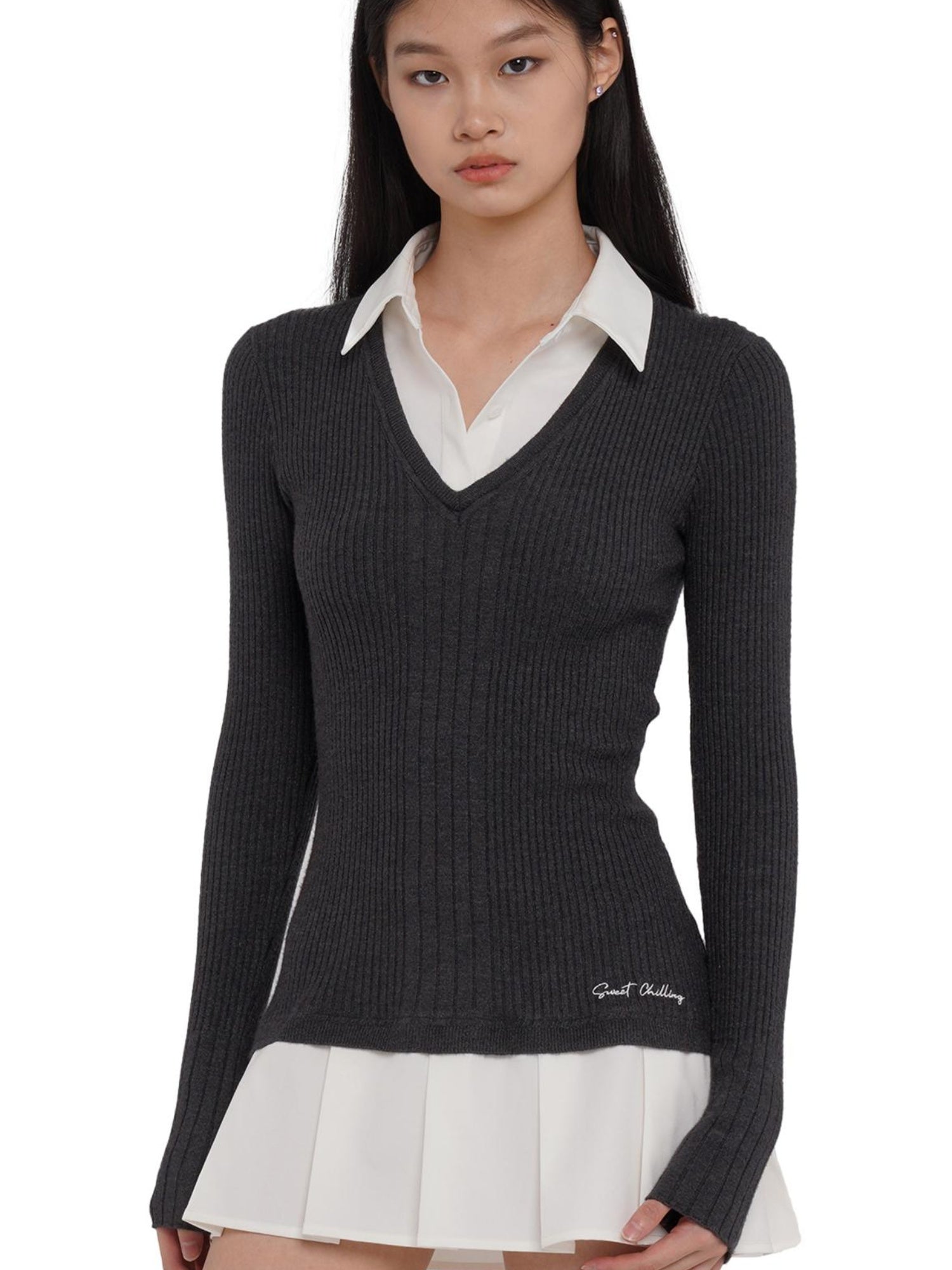 SweetChilling Knitted Shirt With Pleated Skirt Dress