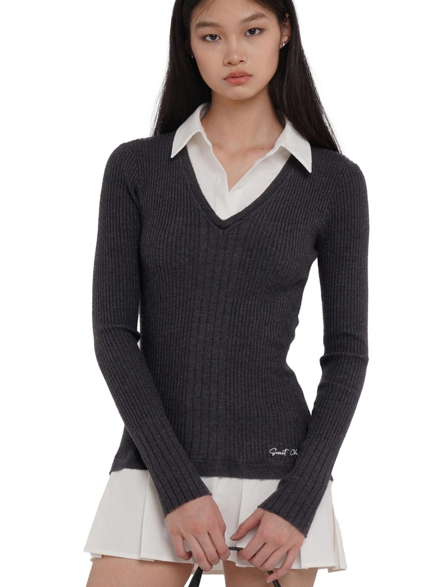 SweetChilling Knitted Shirt With Pleated Skirt Dress