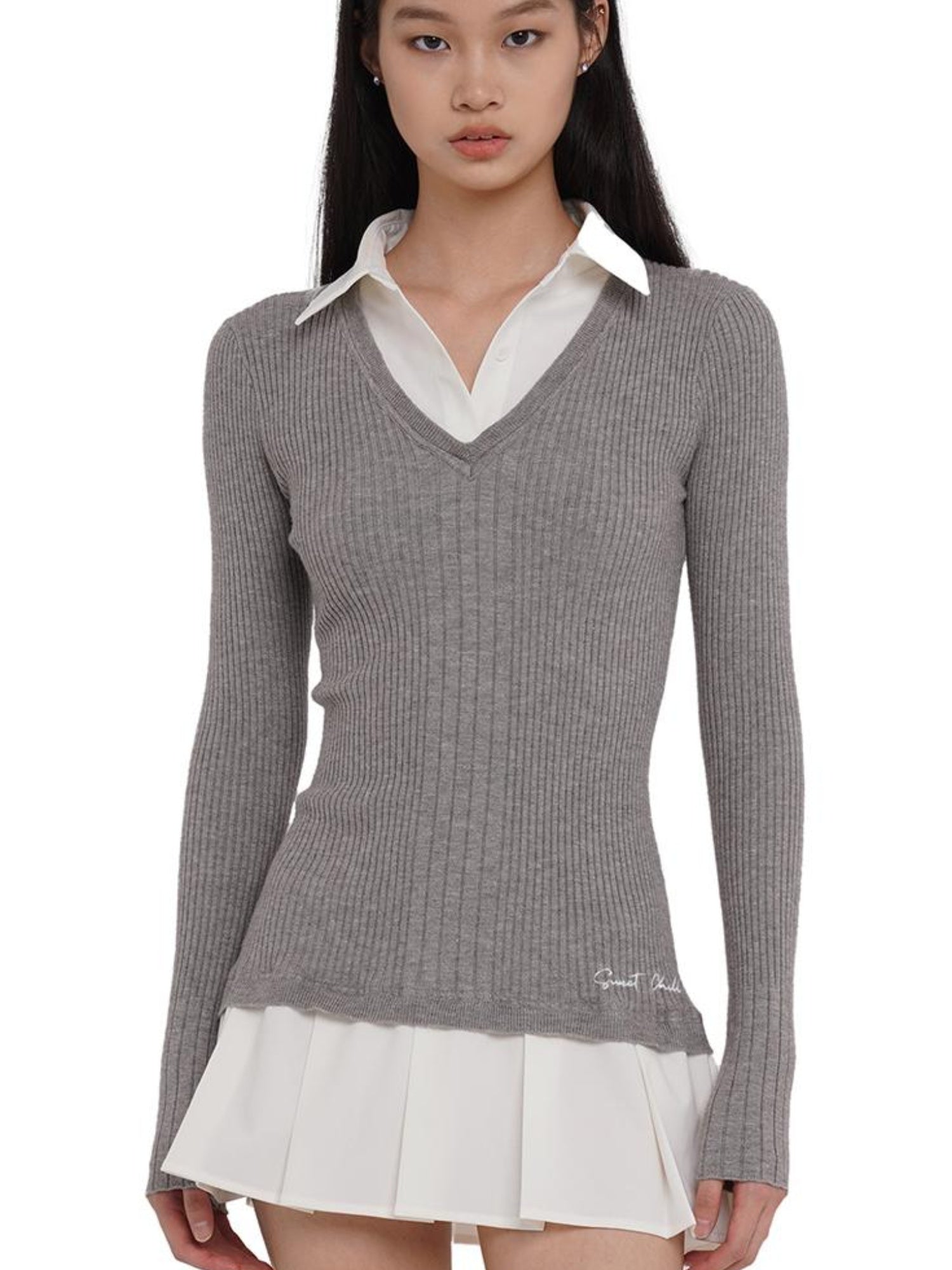 SweetChilling Knitted Shirt With Pleated Skirt Dress
