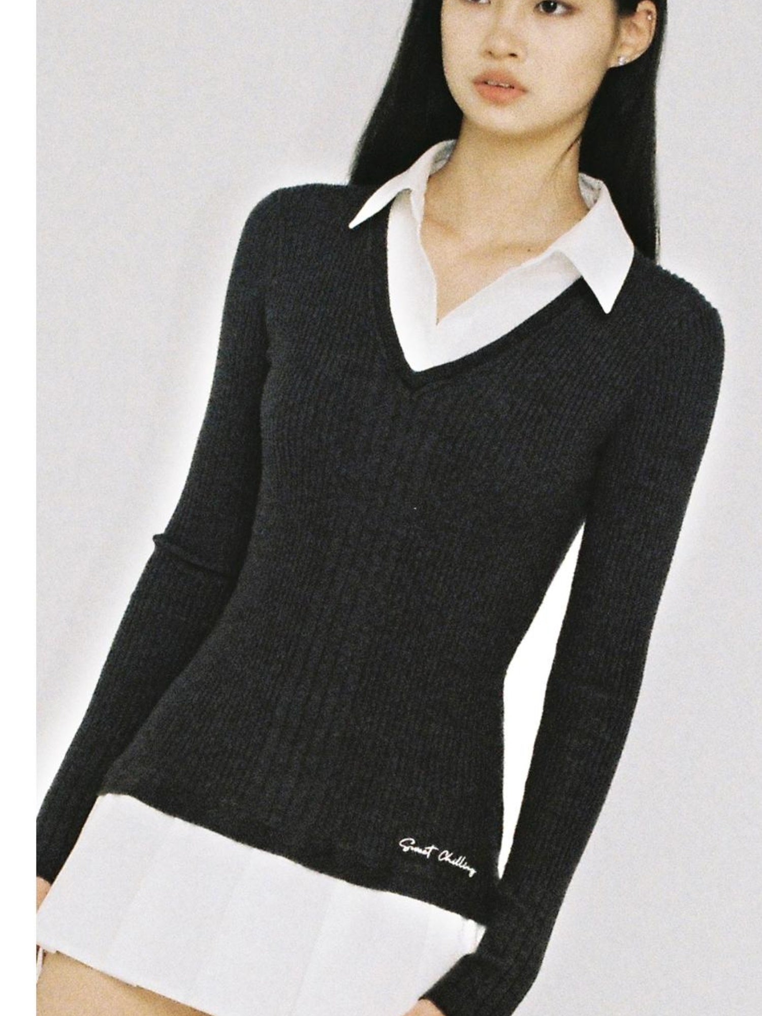 SweetChilling Knitted Shirt With Pleated Skirt Dress