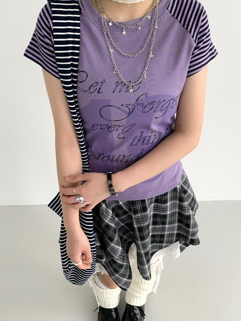 atrandom Korean Style Striped Spliced Raglan Sleeve T-Shirt