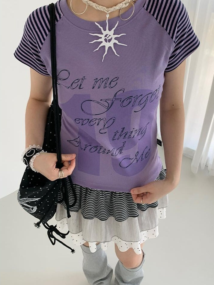 atrandom Korean Style Striped Spliced Raglan Sleeve T-Shirt
