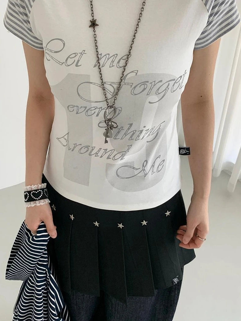 Korean Style Striped Spliced Raglan Sleeve T-Shirt