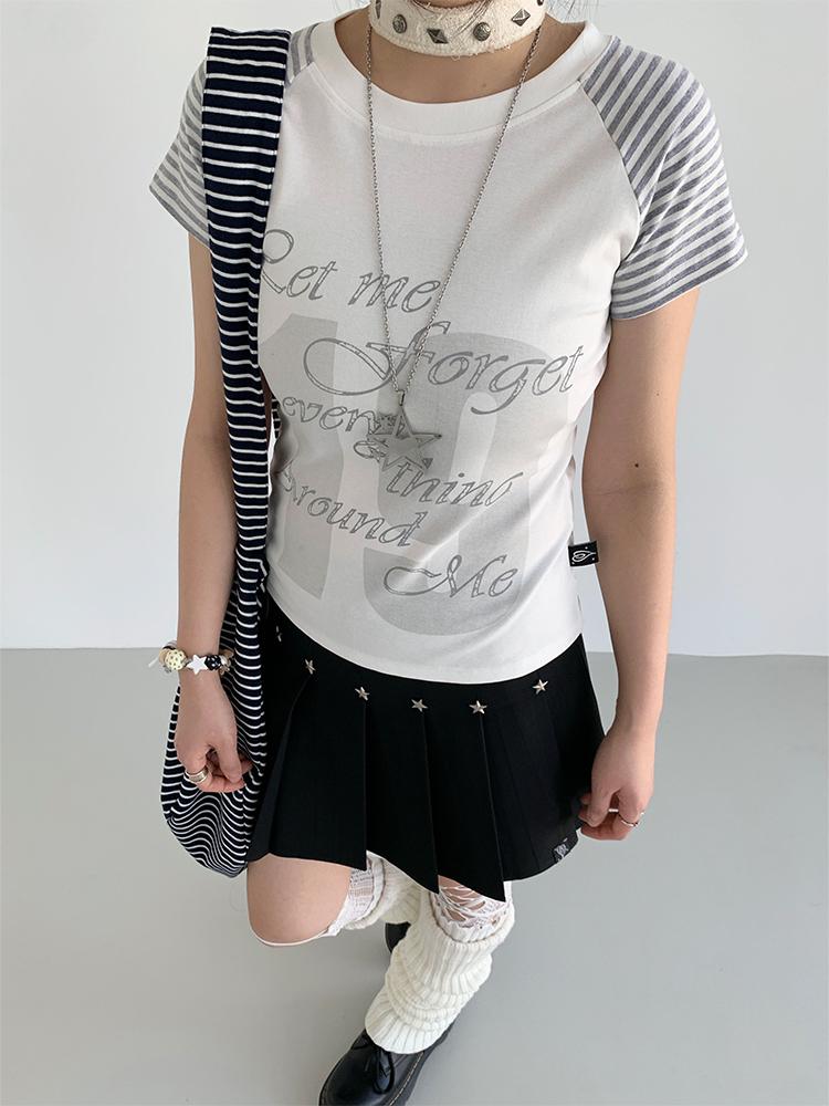 atrandom Korean Style Striped Spliced Raglan Sleeve T-Shirt