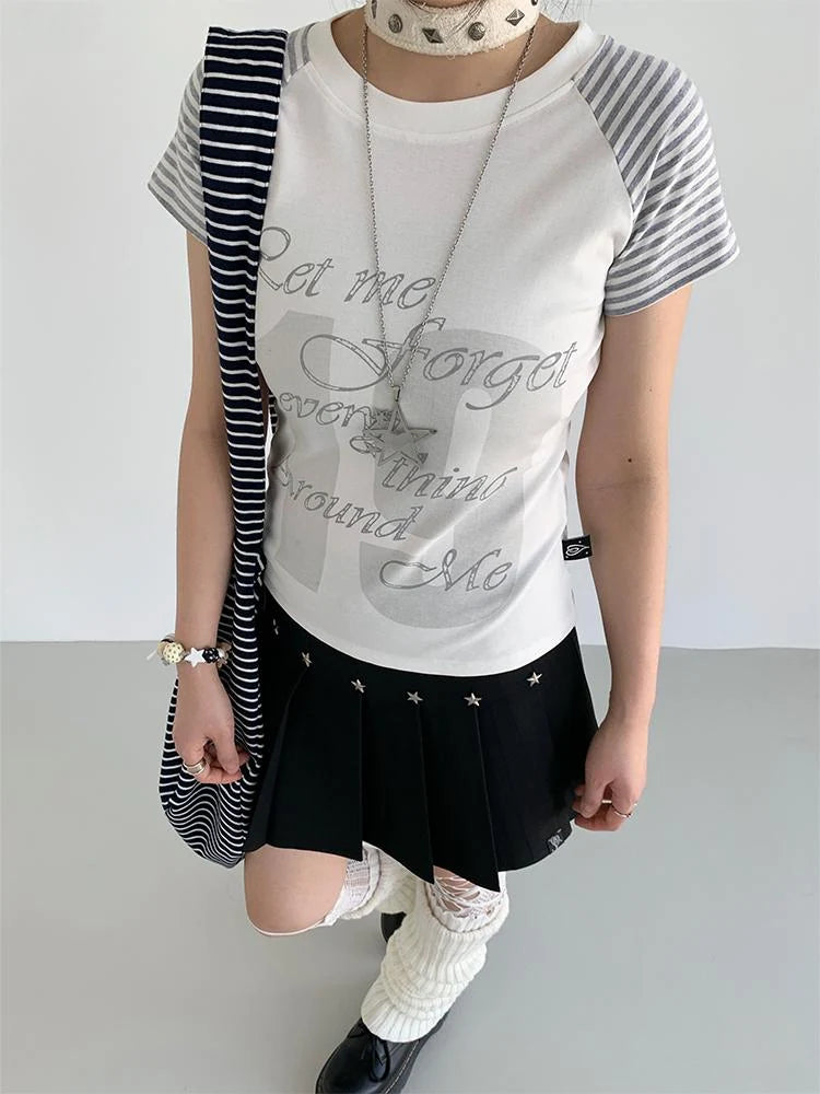 Korean Style Striped Spliced Raglan Sleeve T-Shirt