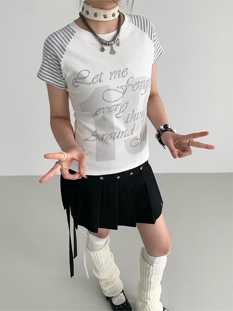 atrandom Korean Style Striped Spliced Raglan Sleeve T-Shirt