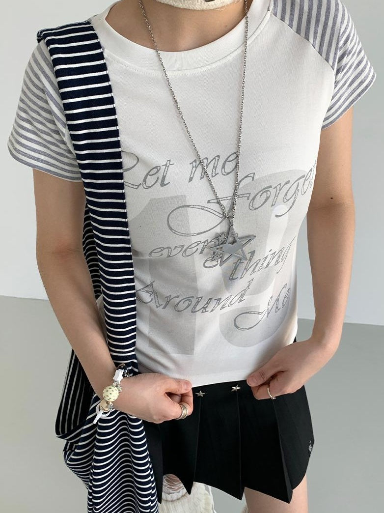 atrandom Korean Style Striped Spliced Raglan Sleeve T-Shirt