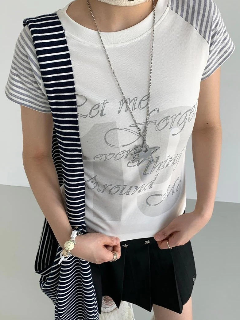 Korean Style Striped Spliced Raglan Sleeve T-Shirt