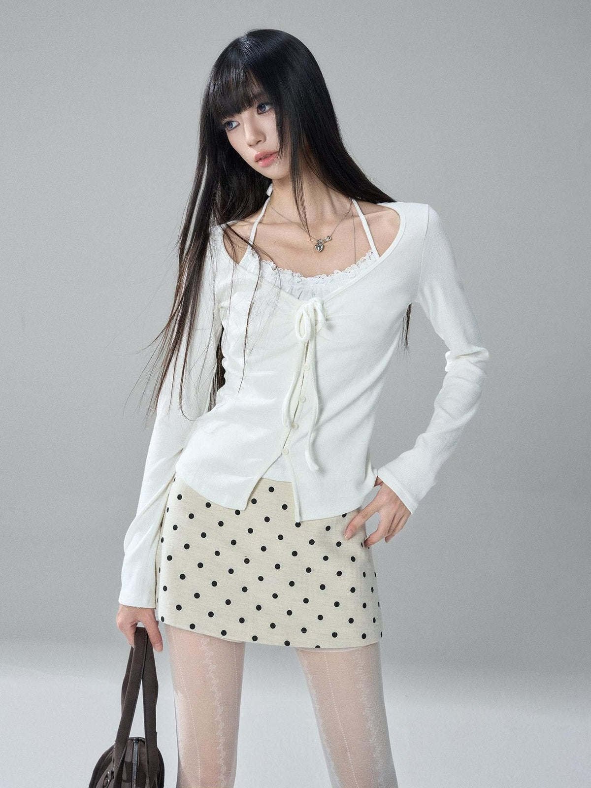 LADYGHOST Apricot Polka Dot Brushed High Waist Bodycon Women&