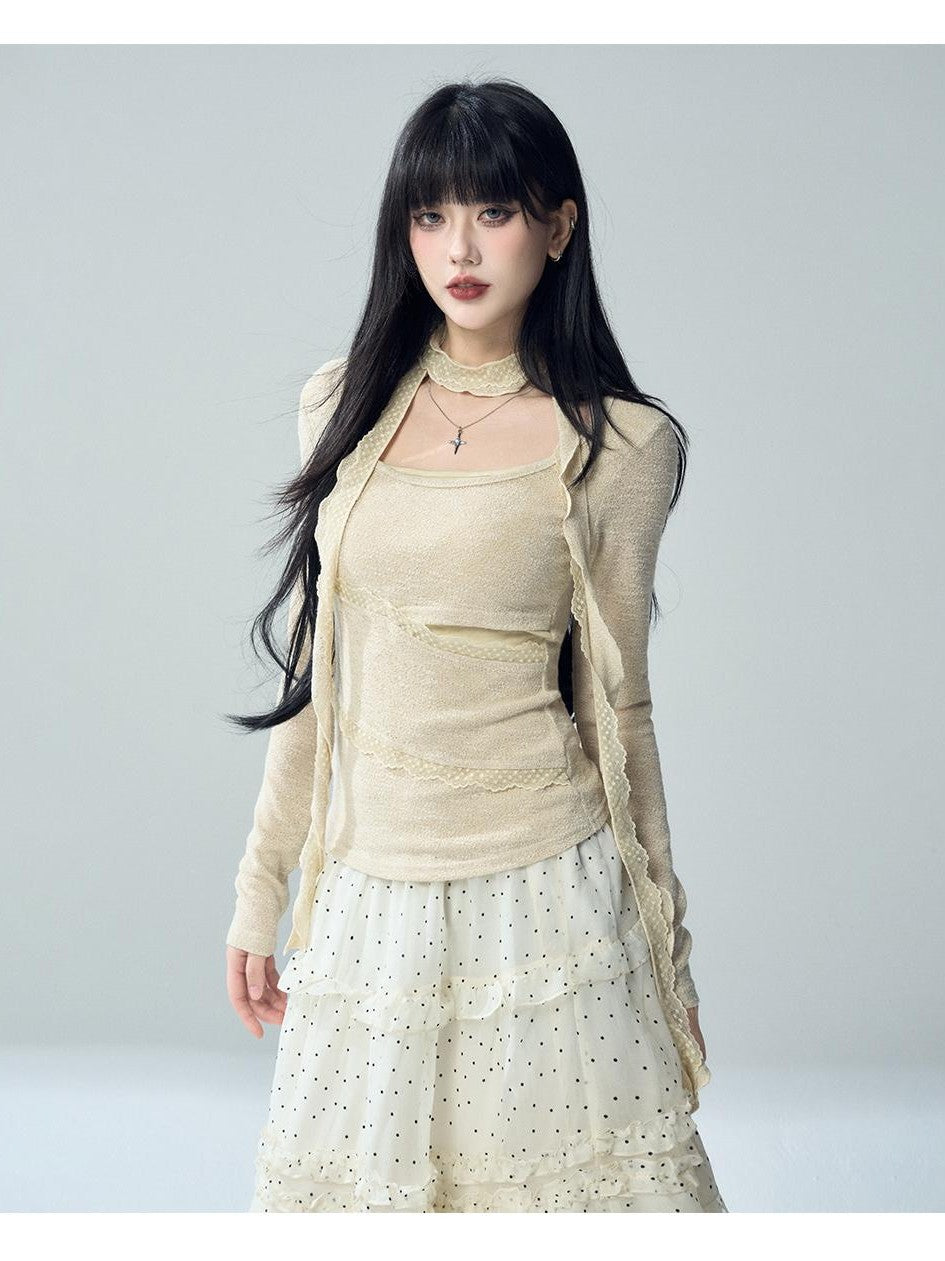 LADYGHOST Artistic Asymmetric Lace Patchwork Faux Layer Women&