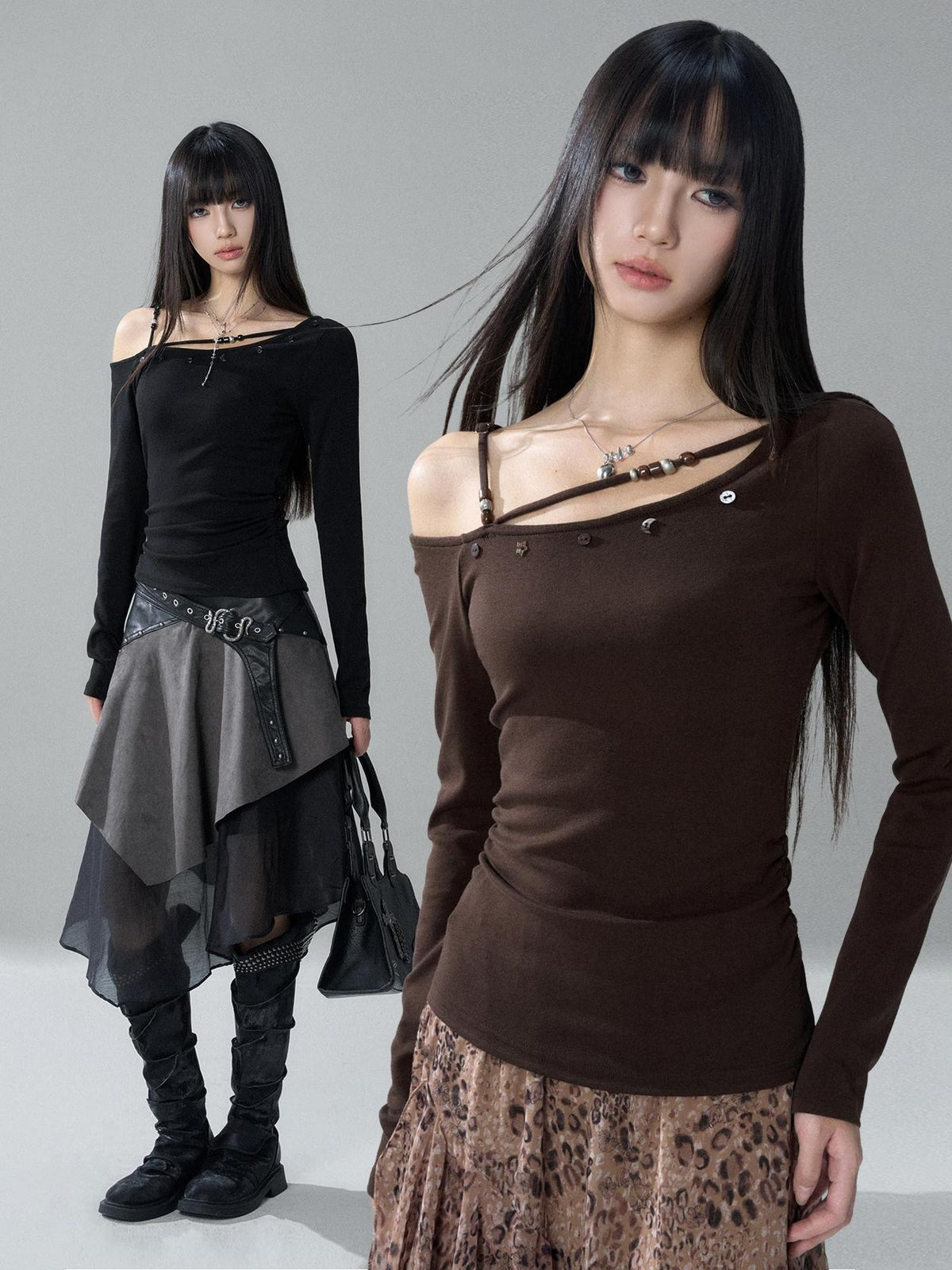 LADYGHOST Asymmetrical One Shoulder Ruched Solid Color Cotton Women&