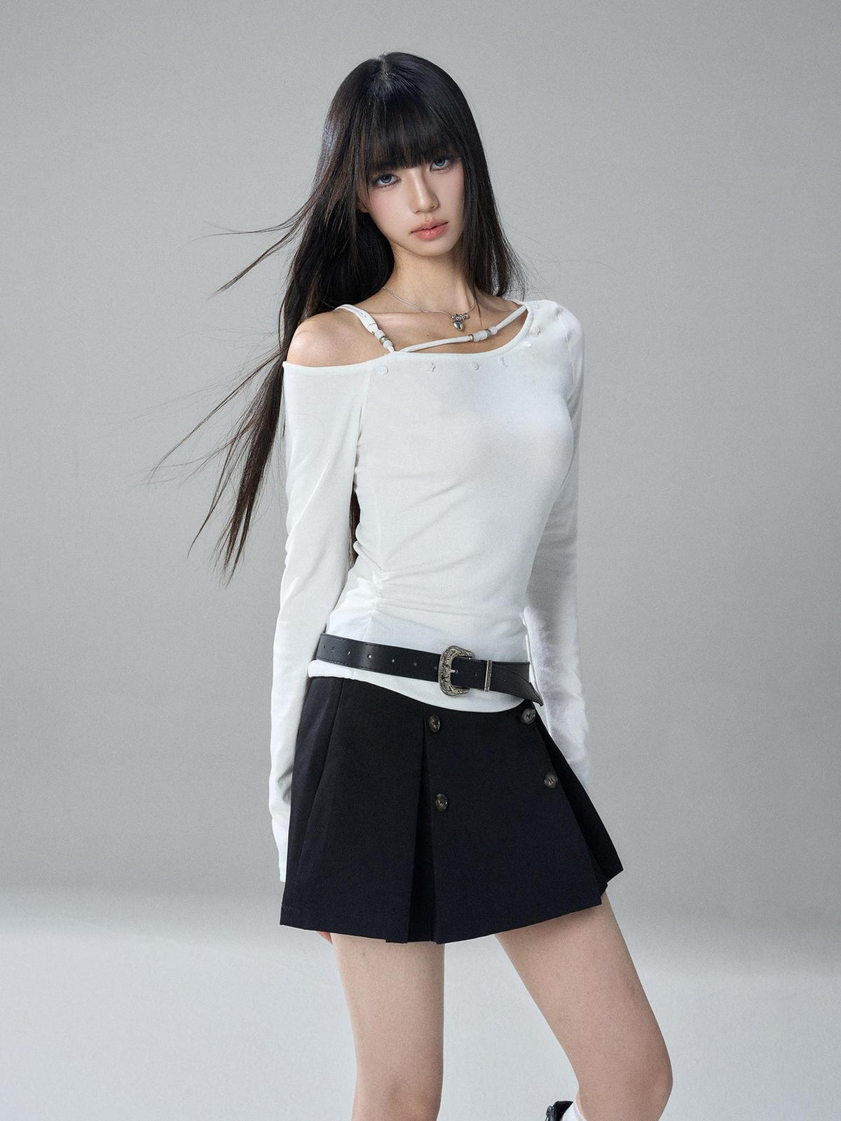 LADYGHOST Asymmetrical One Shoulder Ruched Solid Color Cotton Women&