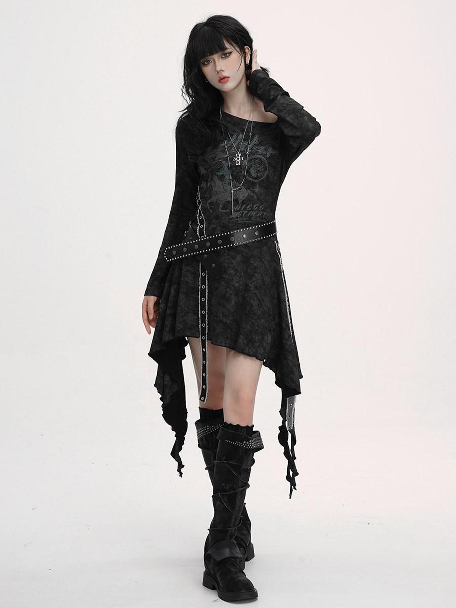 LADYGHOST Black Asymmetric Long Sleeve Ghostly Festival Women&