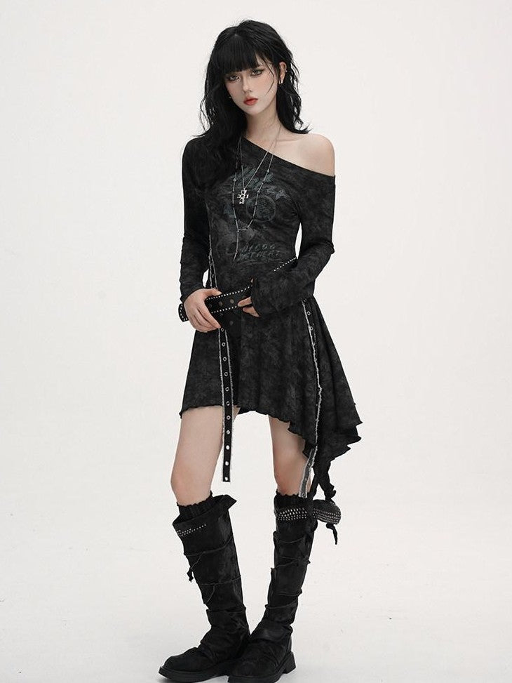 LADYGHOST Black Asymmetric Long Sleeve Ghostly Festival Women&