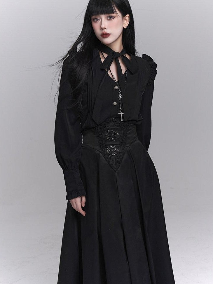 LADYGHOST Black Ghost Girl Dark Gothic Corset Cinched Waist Women&