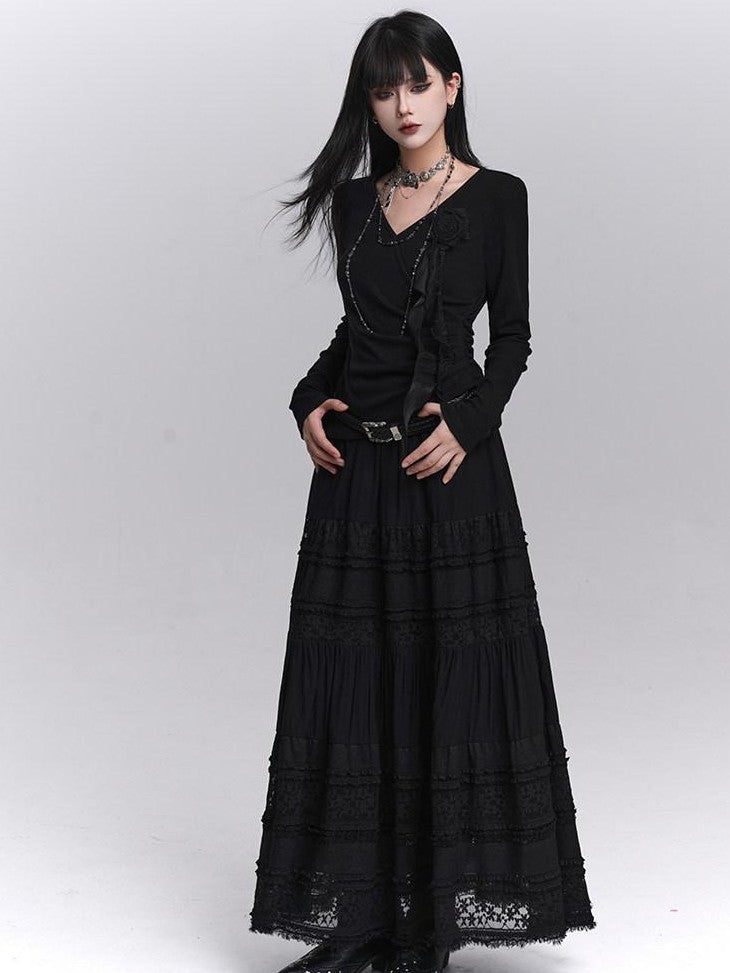 LADYGHOST Black Ghost Girl Print Slim V-neck Women&