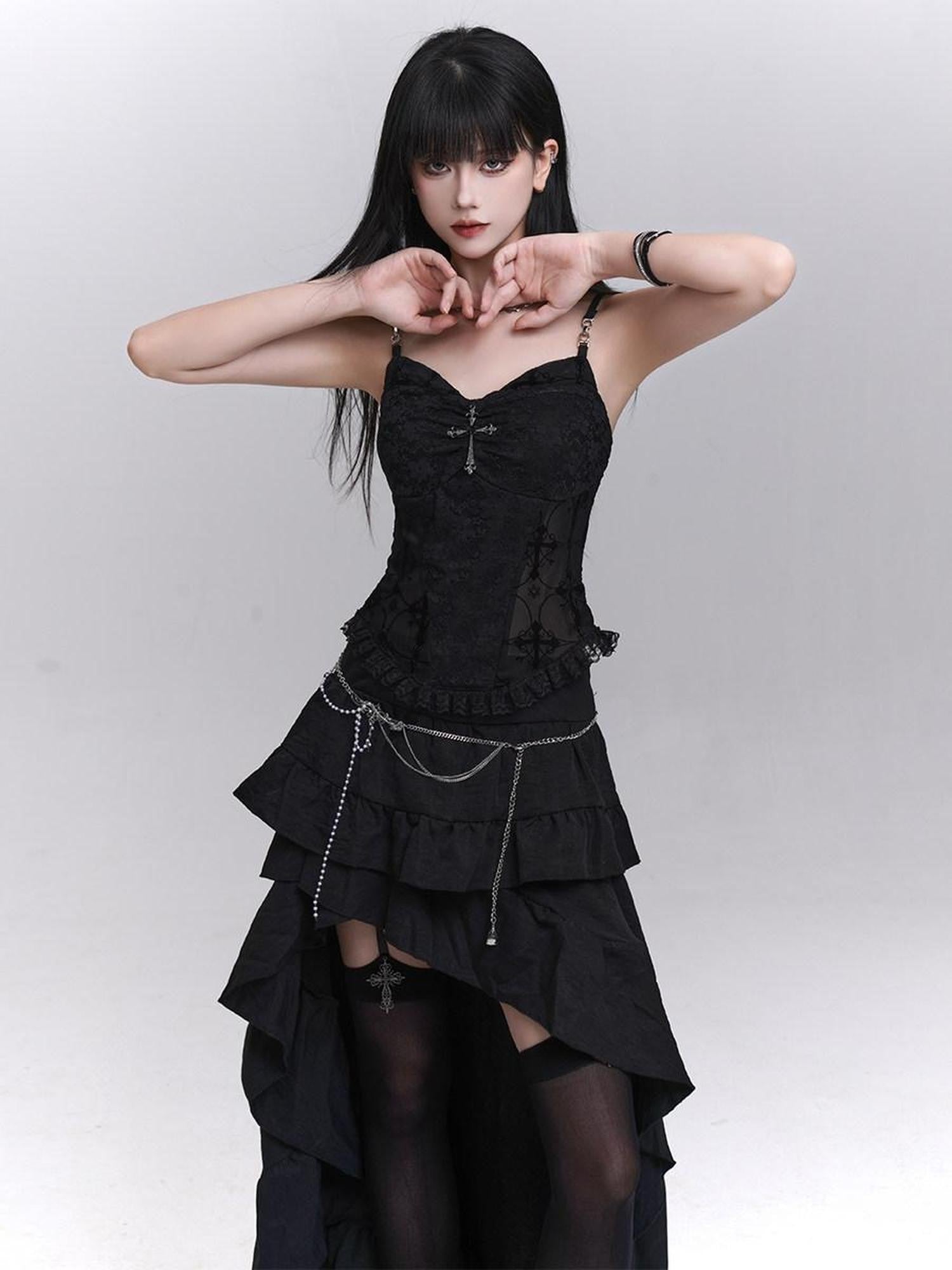 LADYGHOST Black Ghost Print Sexy Music Festival Edgy Subculture Women&