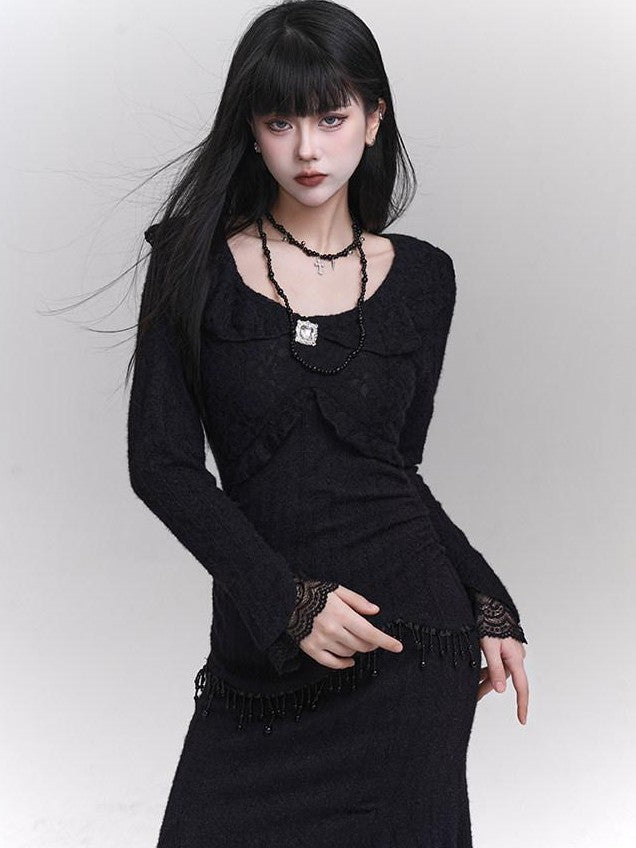LADYGHOST Black Mermaid Fishtail Long Slim Silhouette Women&